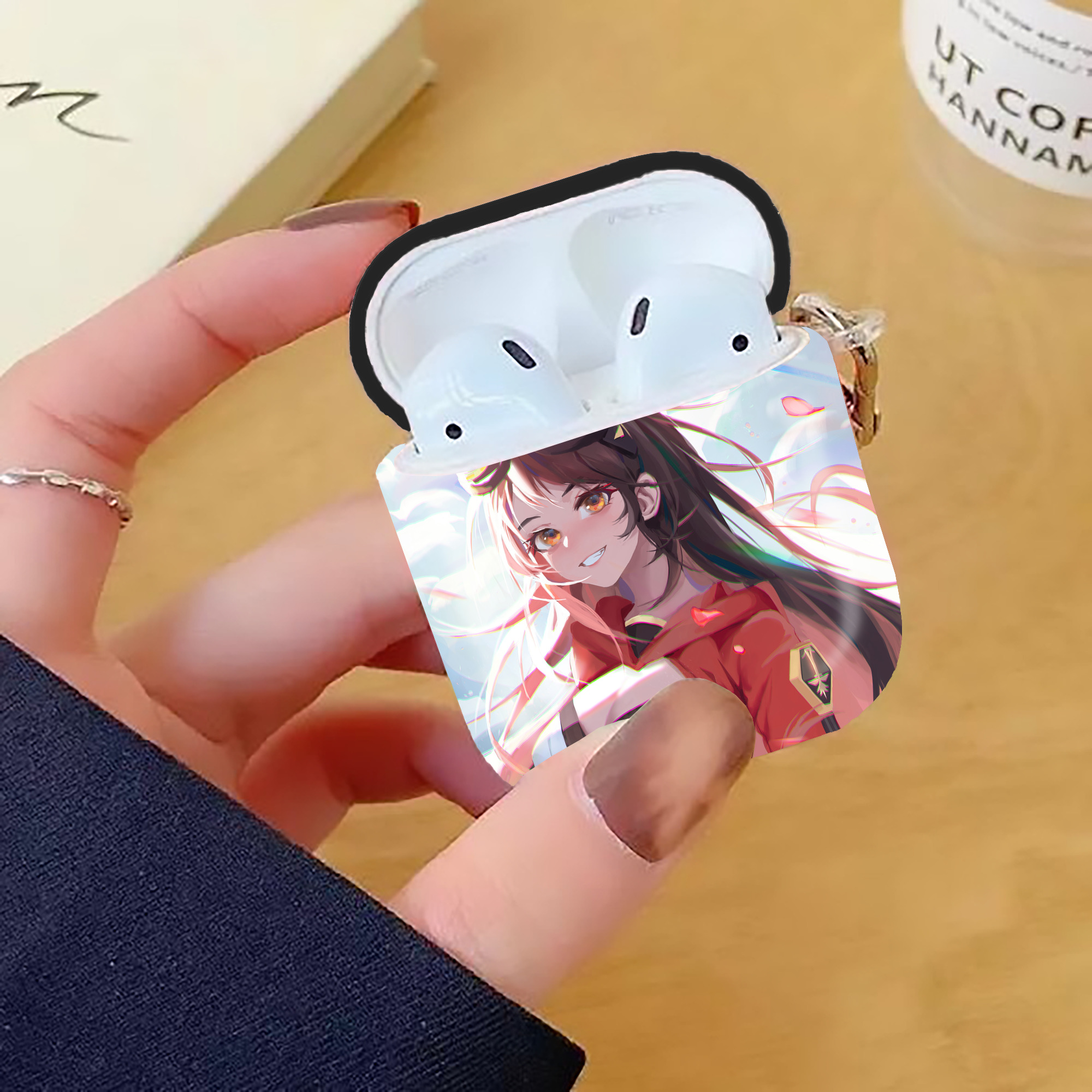 げんし神 genshin AirPods 第2世代保護ケース ハードシェル ブラック 耐衝撃・防指紋・カラビナ付き