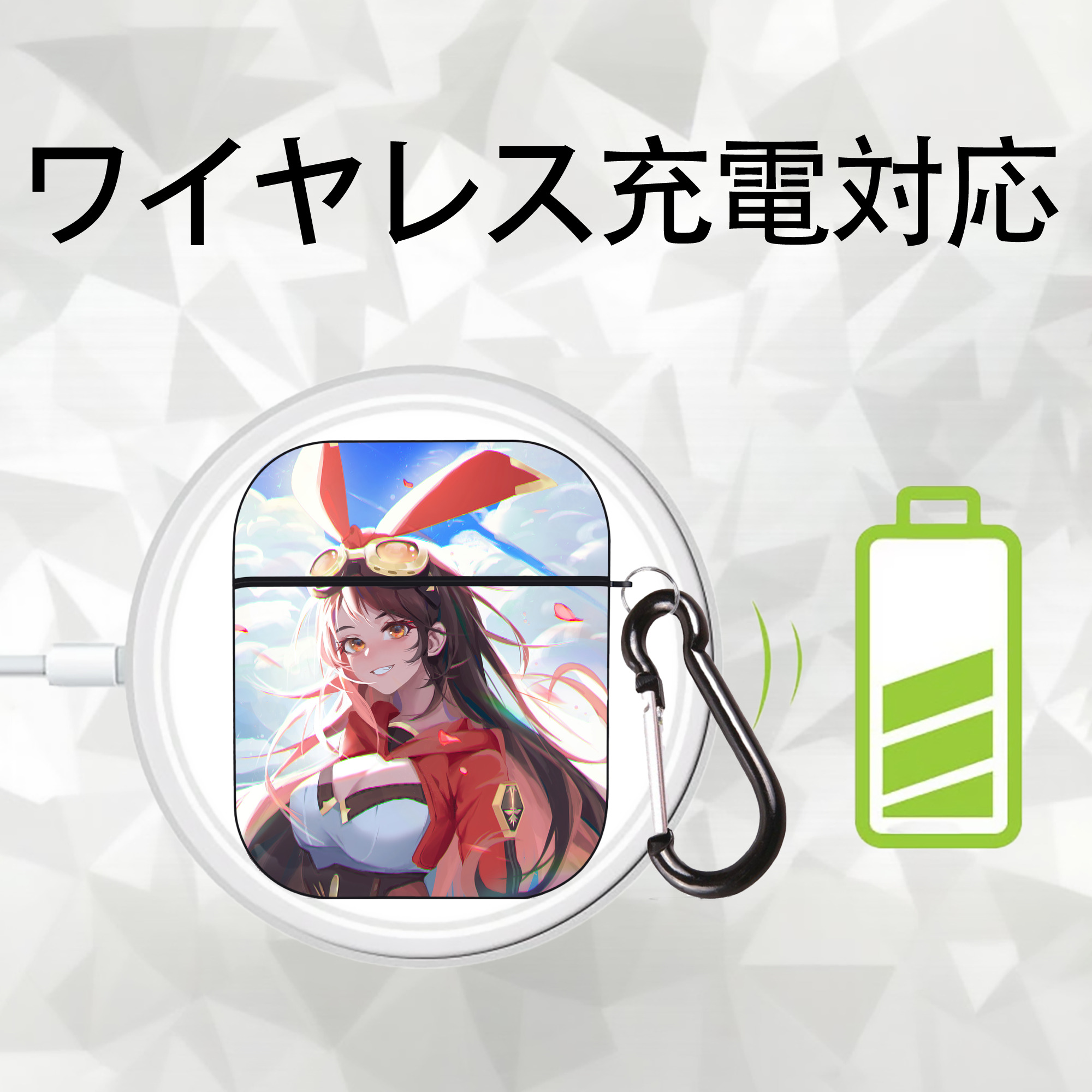 げんし神 genshin AirPods 第2世代保護ケース ハードシェル ブラック 耐衝撃・防指紋・カラビナ付き
