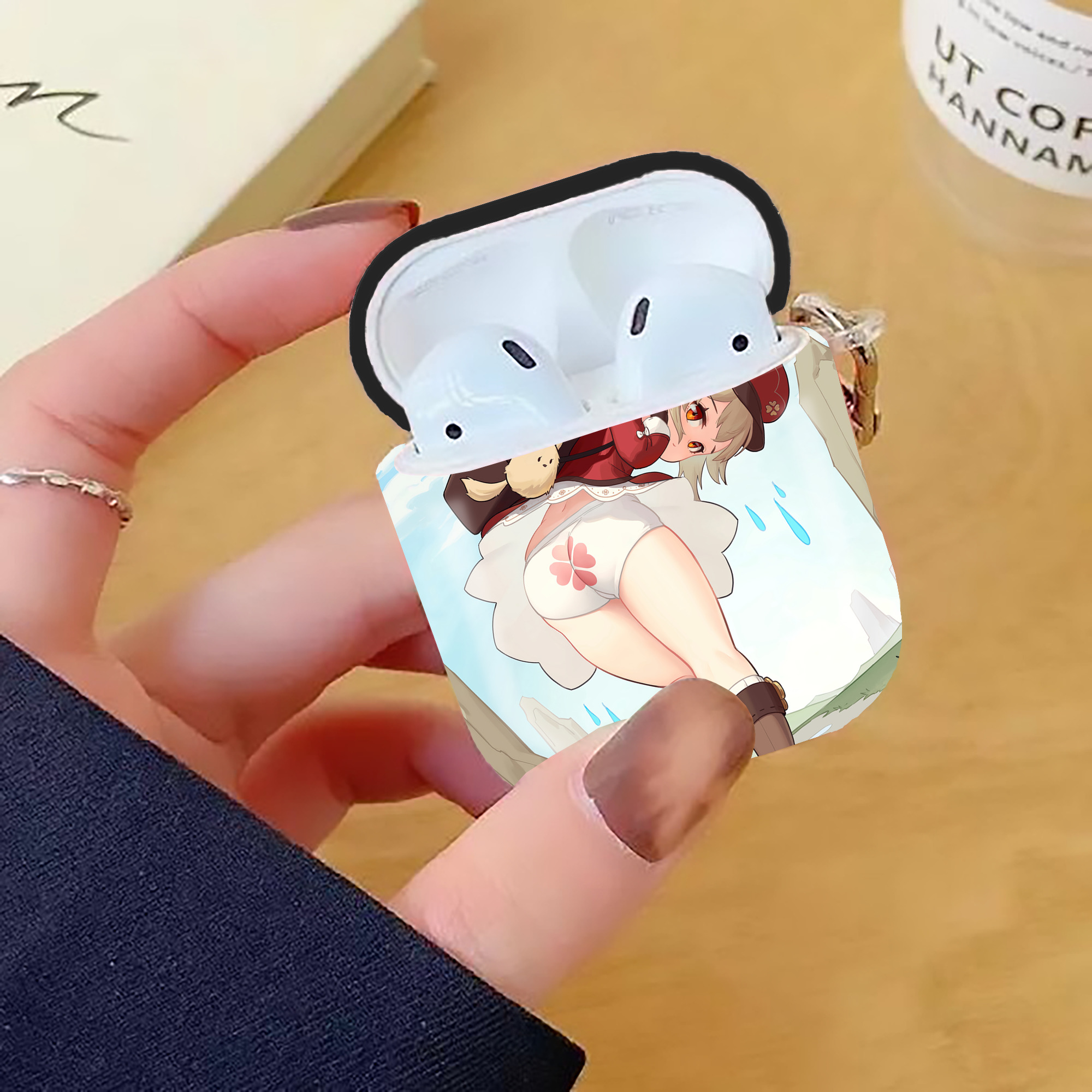 げんし神 genshin AirPods 第2世代保護ケース ハードシェル ブラック 耐衝撃・防指紋・カラビナ付き