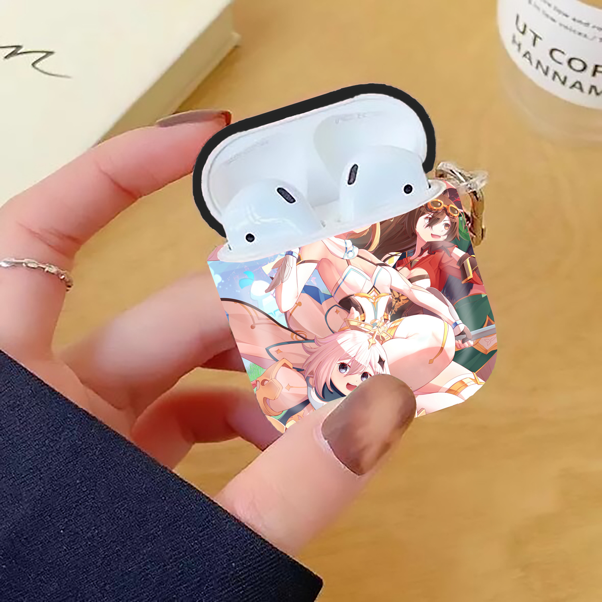 げんし神 genshin AirPods 第2世代保護ケース ハードシェル ブラック 耐衝撃・防指紋・カラビナ付き