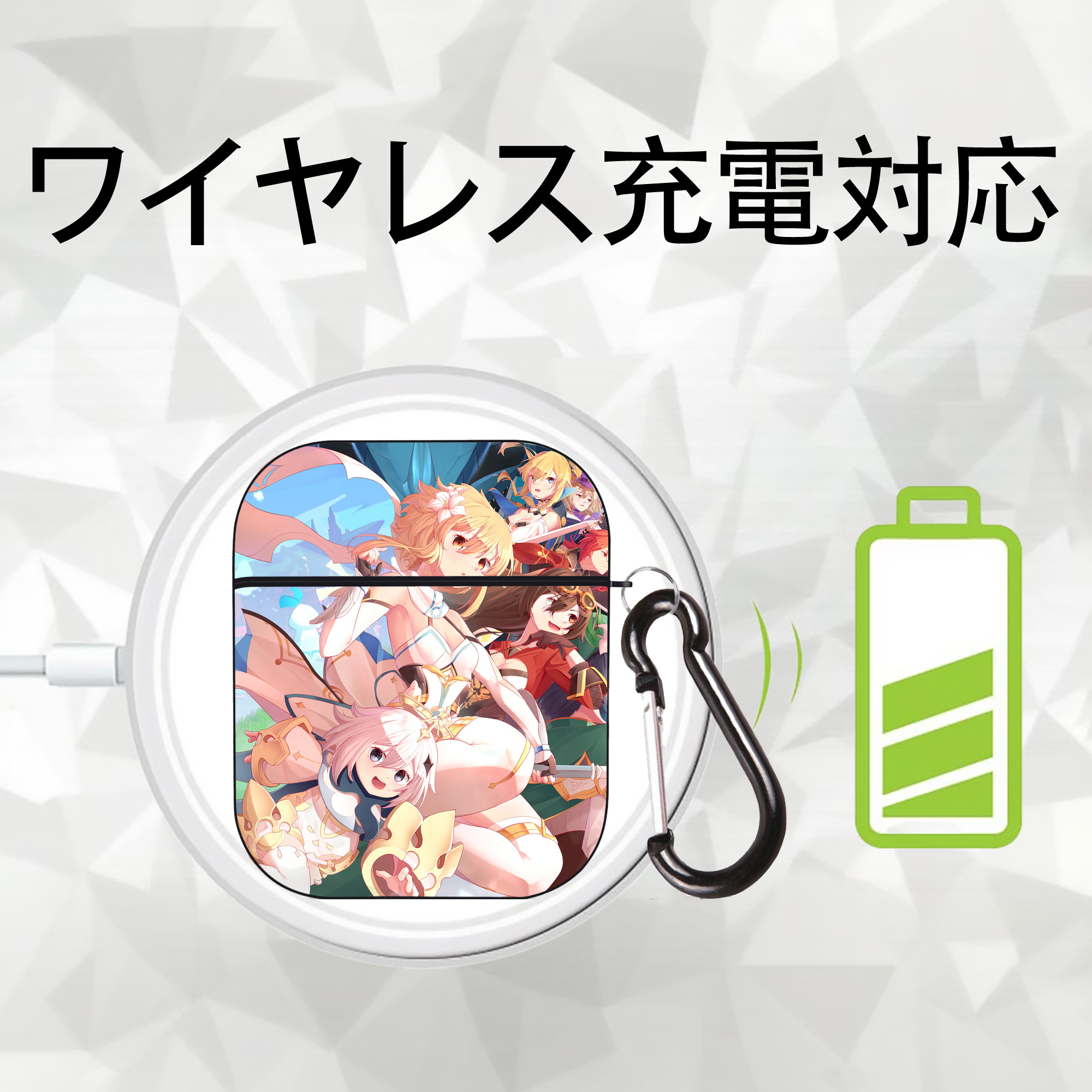 げんし神 genshin AirPods 第2世代保護ケース ハードシェル ブラック 耐衝撃・防指紋・カラビナ付き