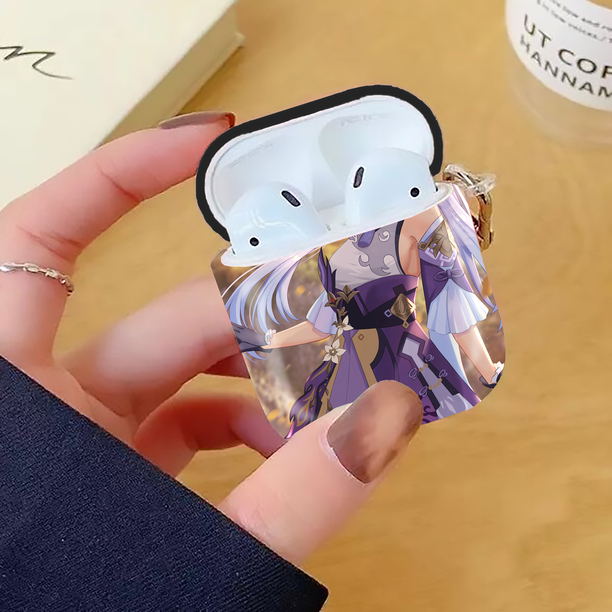 げんし神 genshin AirPods 第2世代保護ケース ハードシェル ブラック 耐衝撃・防指紋・カラビナ付き