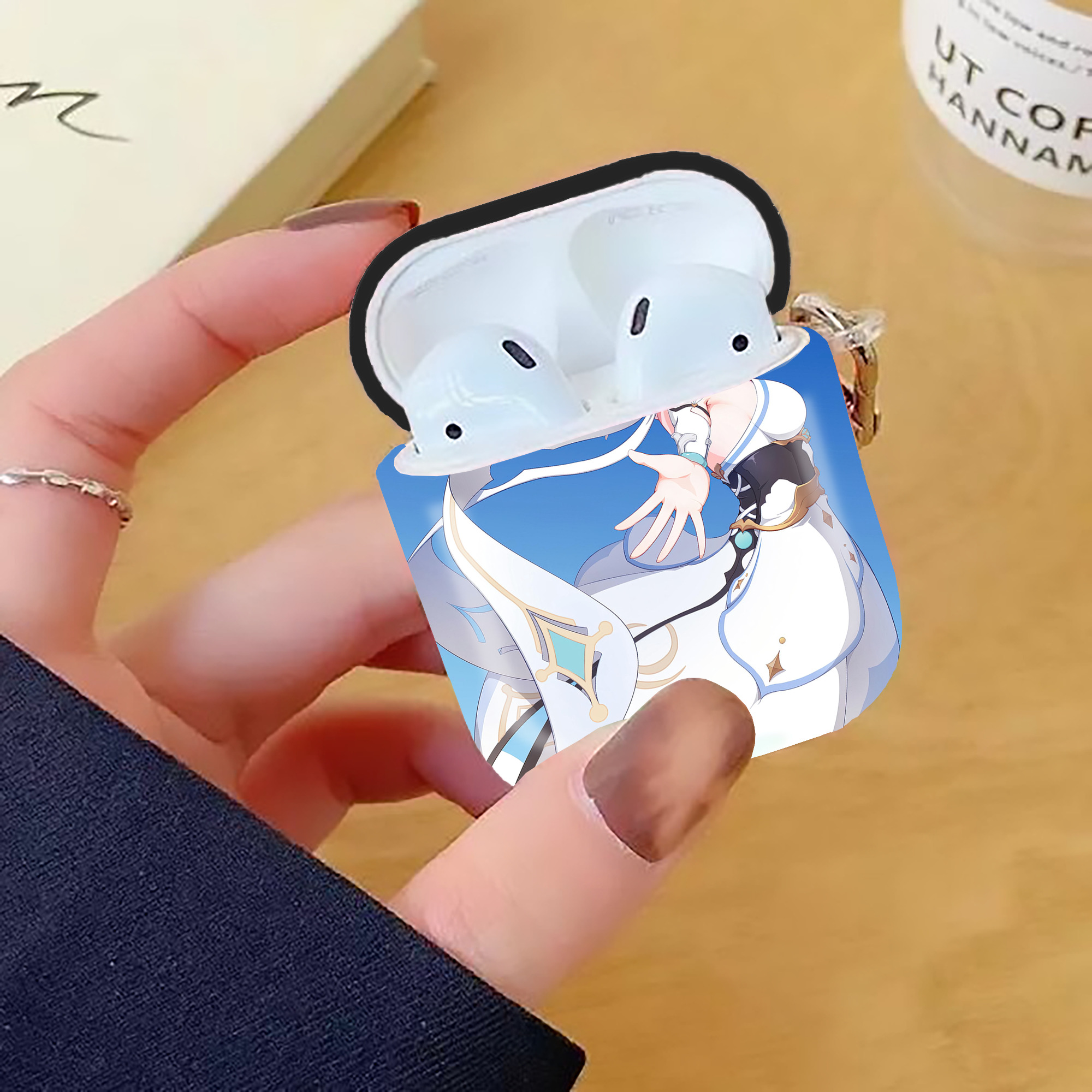 げんし神 genshin AirPods 第2世代保護ケース ハードシェル ブラック 耐衝撃・防指紋・カラビナ付き