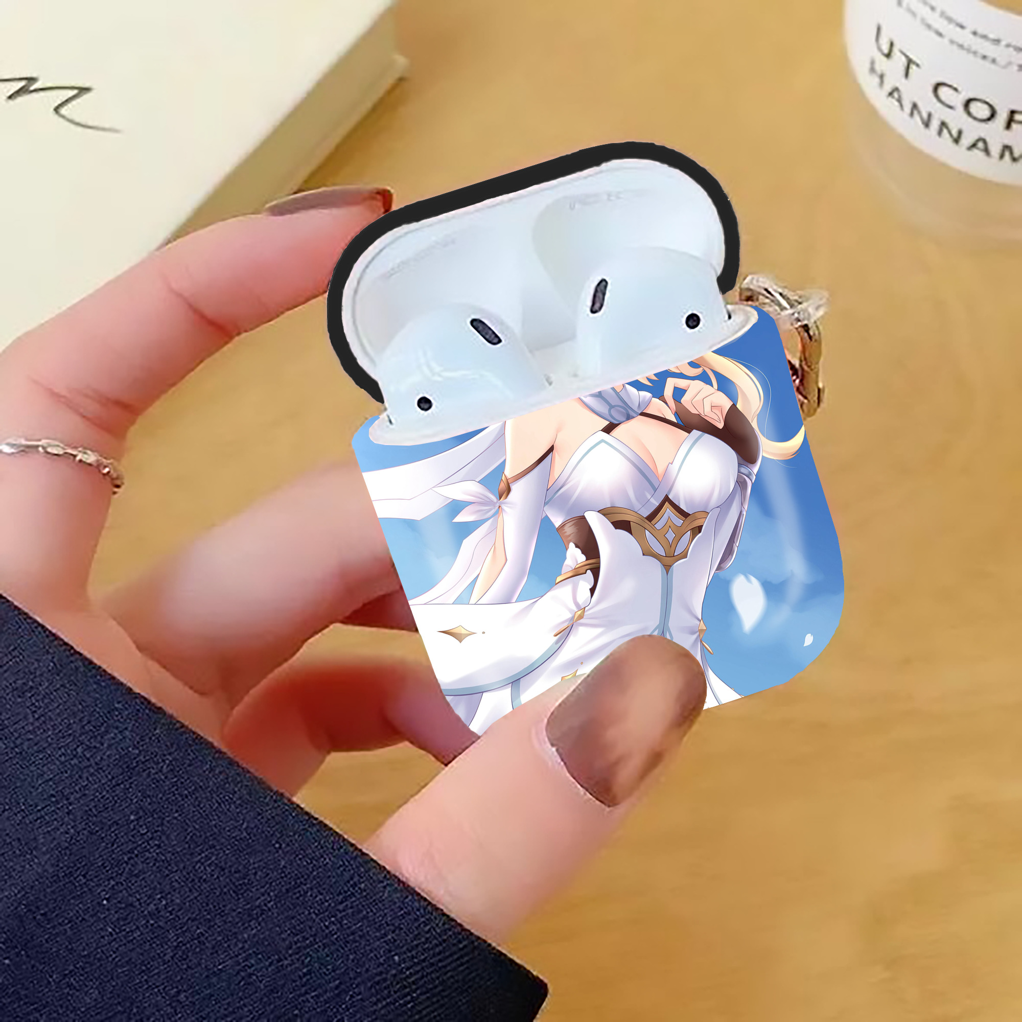 げんし神 genshin AirPods 第2世代保護ケース ハードシェル ブラック 耐衝撃・防指紋・カラビナ付き