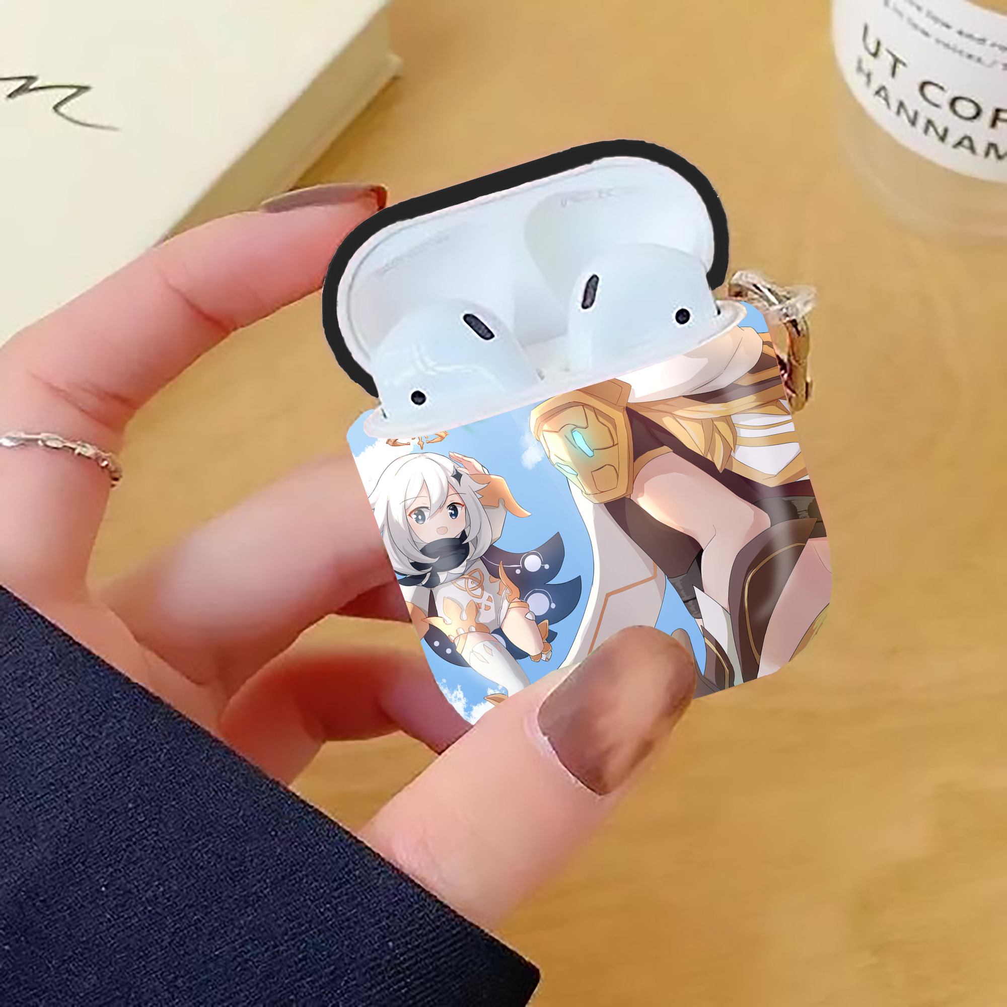 げんし神 genshin AirPods 第2世代保護ケース ハードシェル ブラック 耐衝撃・防指紋・カラビナ付き