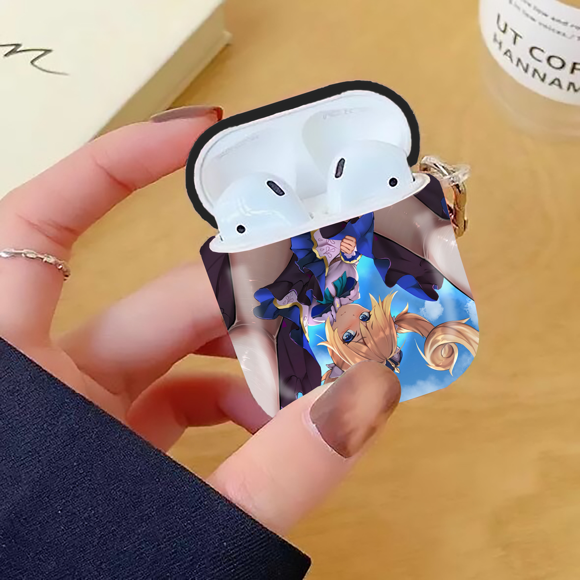 げんし神 genshin AirPods 第2世代保護ケース ハードシェル ブラック 耐衝撃・防指紋・カラビナ付き