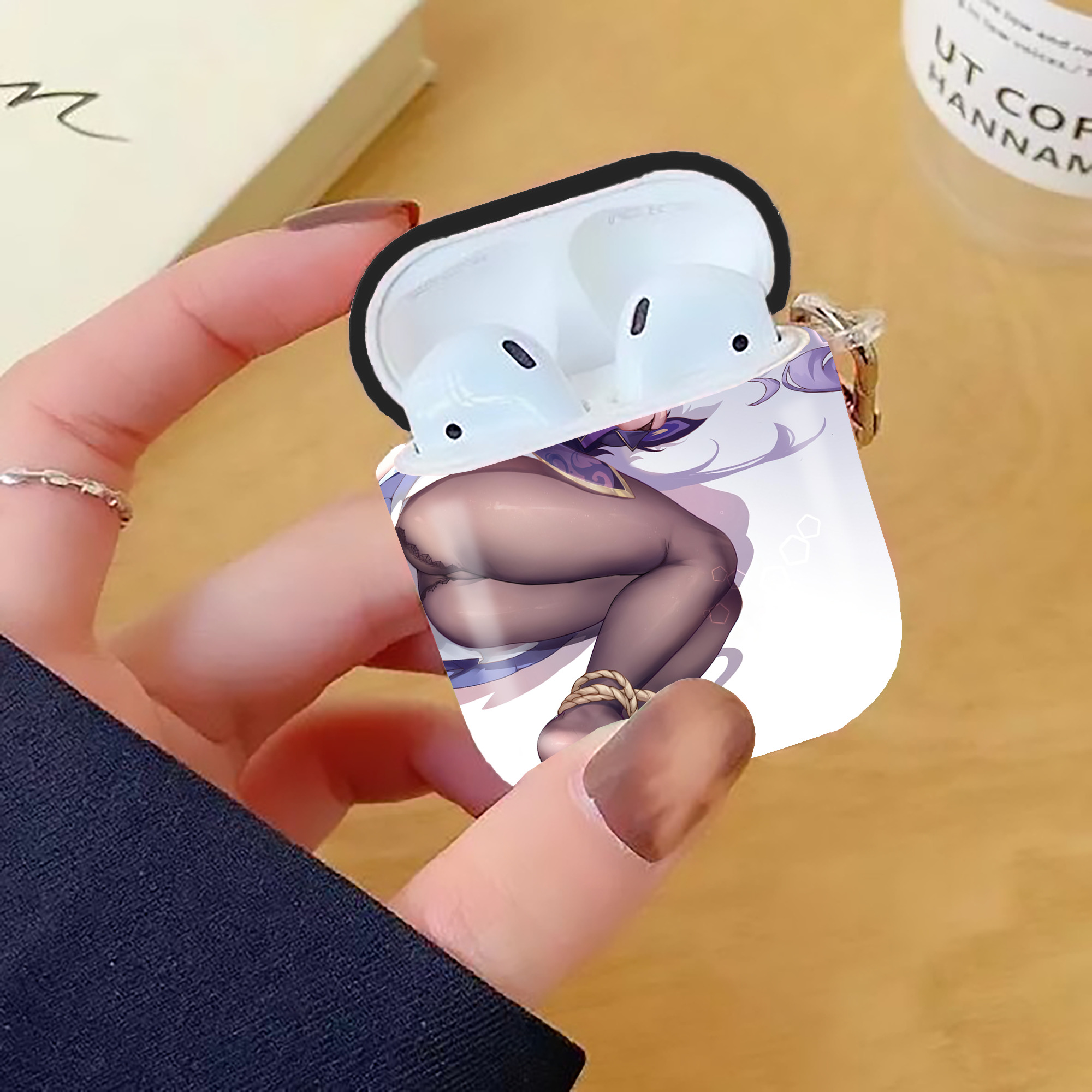 げんし神 genshin AirPods 第2世代保護ケース ハードシェル ブラック 耐衝撃・防指紋・カラビナ付き