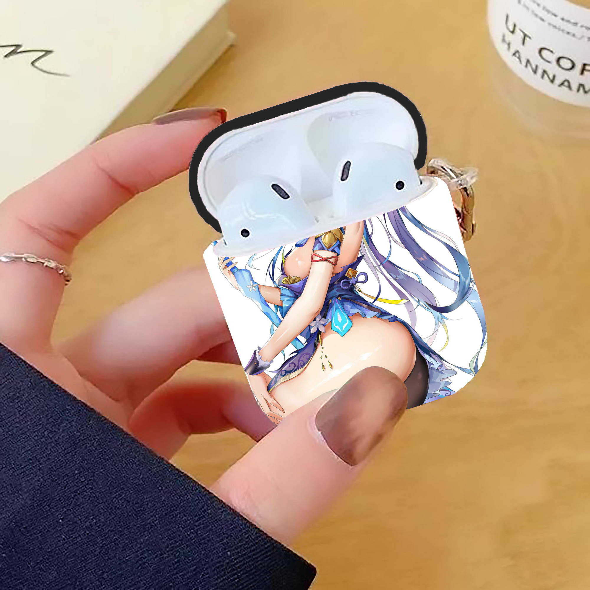 げんし神 genshin AirPods 第2世代保護ケース ハードシェル ブラック 耐衝撃・防指紋・カラビナ付き