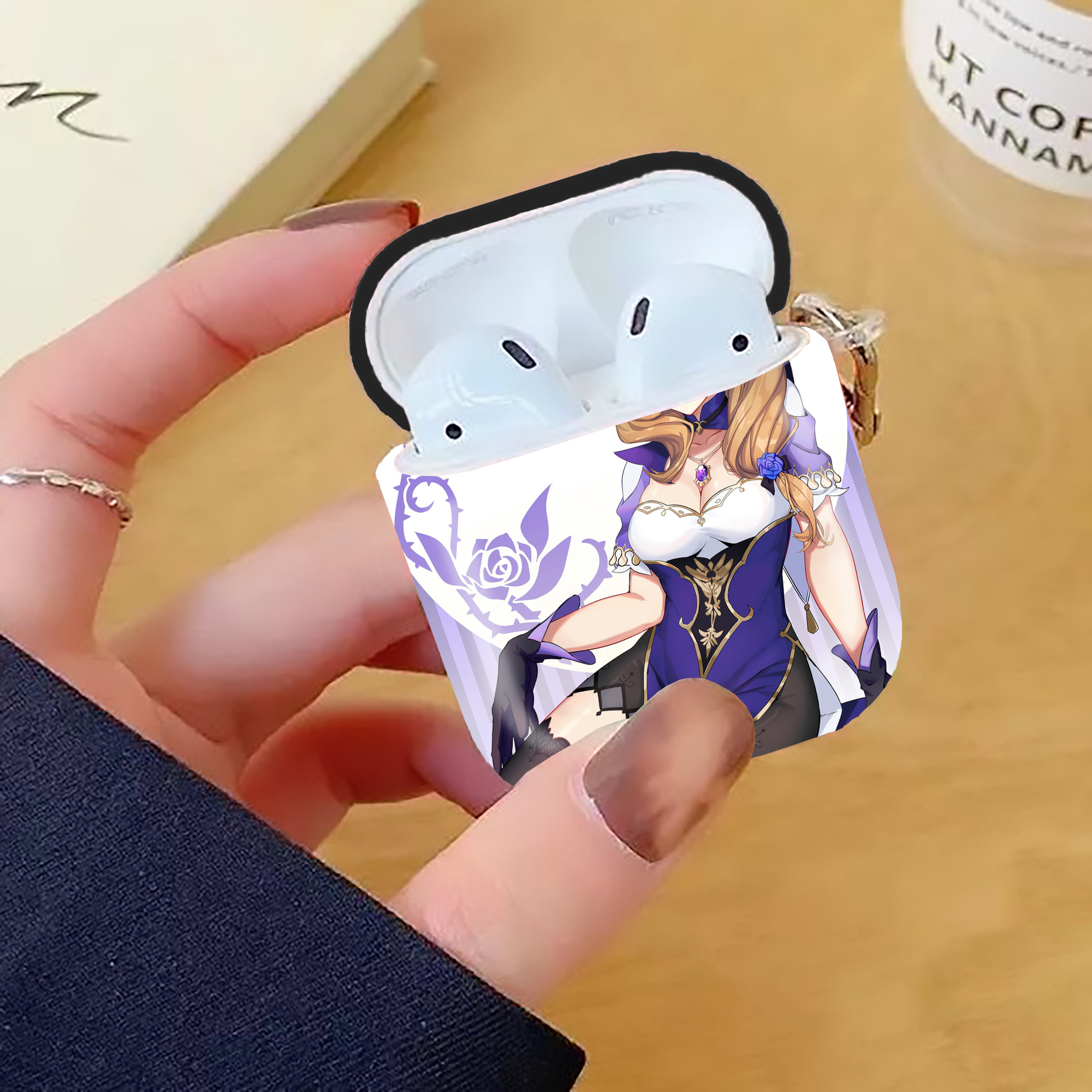 げんし神 genshin AirPods 第2世代保護ケース ハードシェル ブラック 耐衝撃・防指紋・カラビナ付き