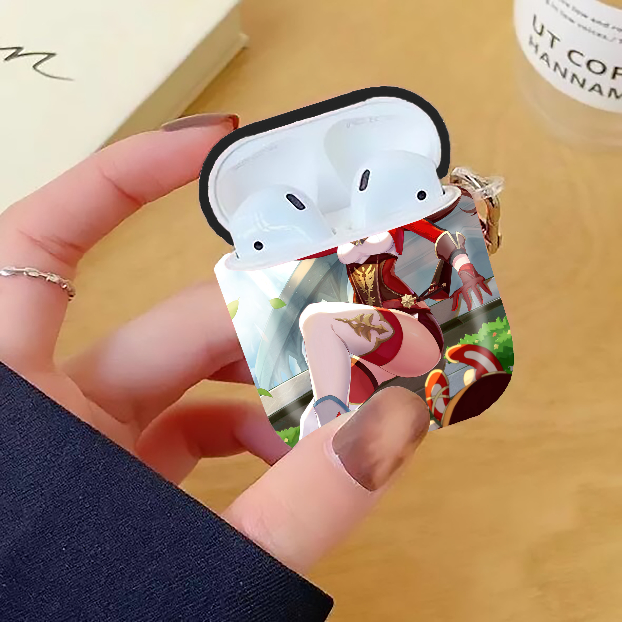 げんし神 genshin AirPods 第2世代保護ケース ハードシェル ブラック 耐衝撃・防指紋・カラビナ付き