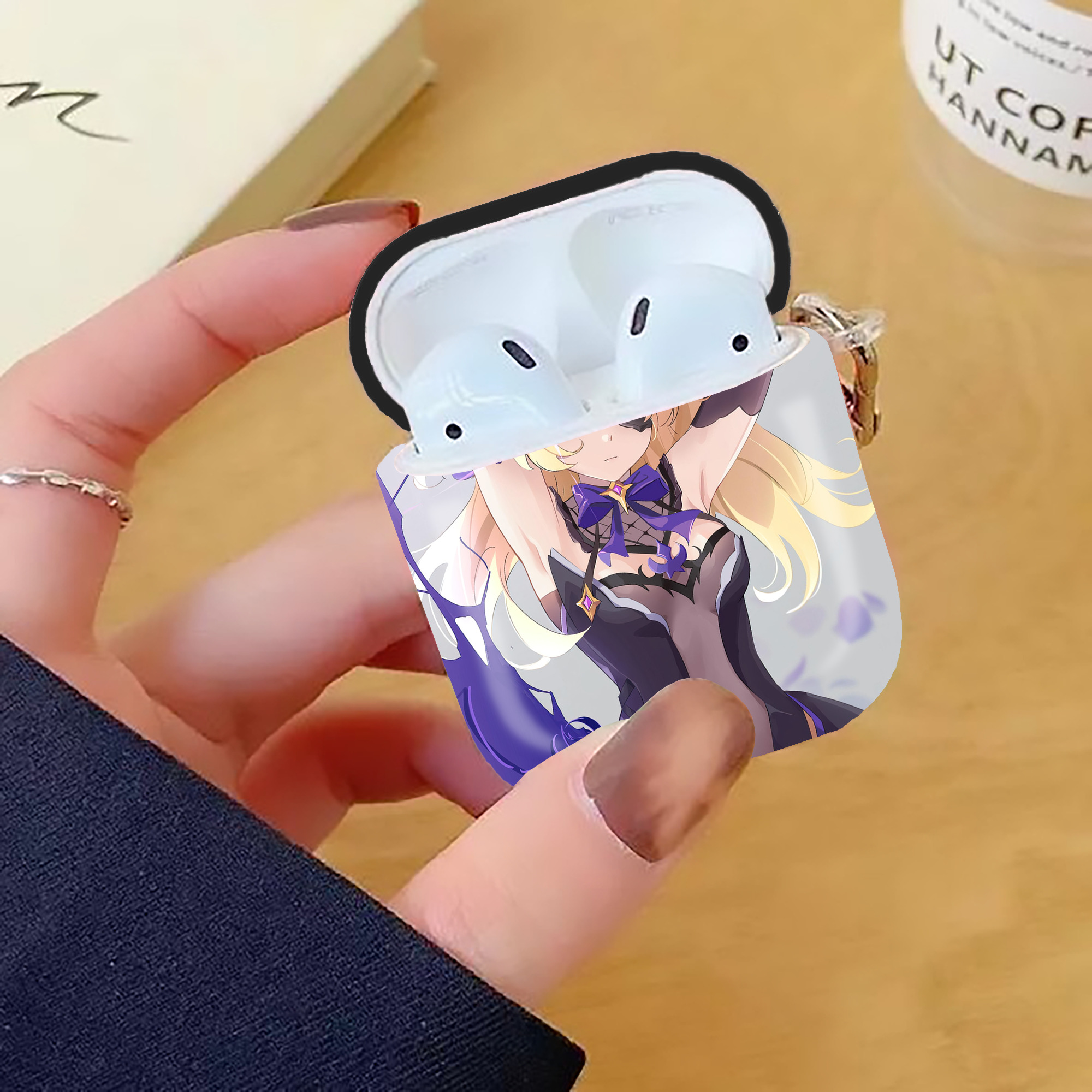 げんし神 genshin AirPods 第2世代保護ケース ハードシェル ブラック 耐衝撃・防指紋・カラビナ付き