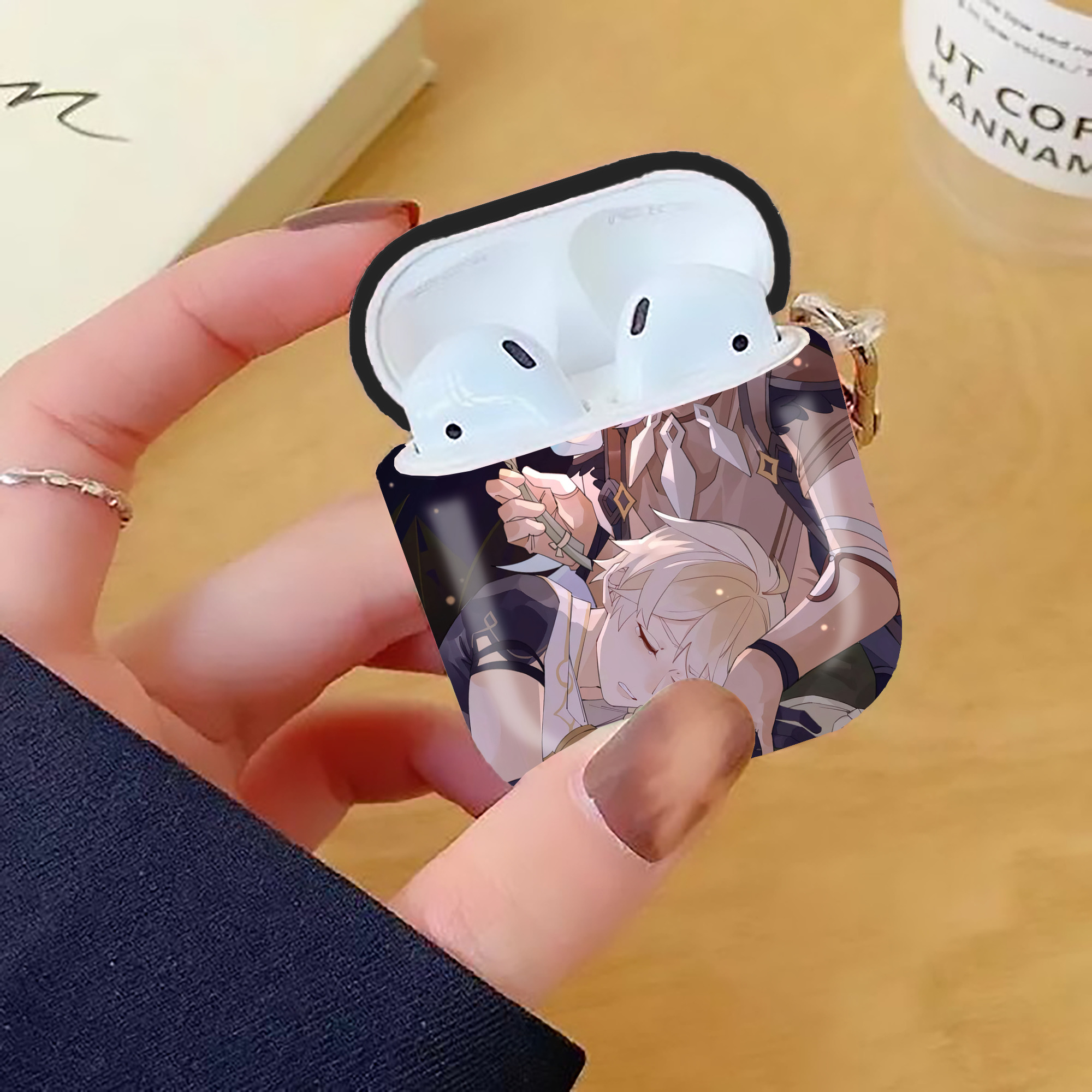 げんし神 genshin AirPods 第2世代保護ケース ハードシェル ブラック 耐衝撃・防指紋・カラビナ付き