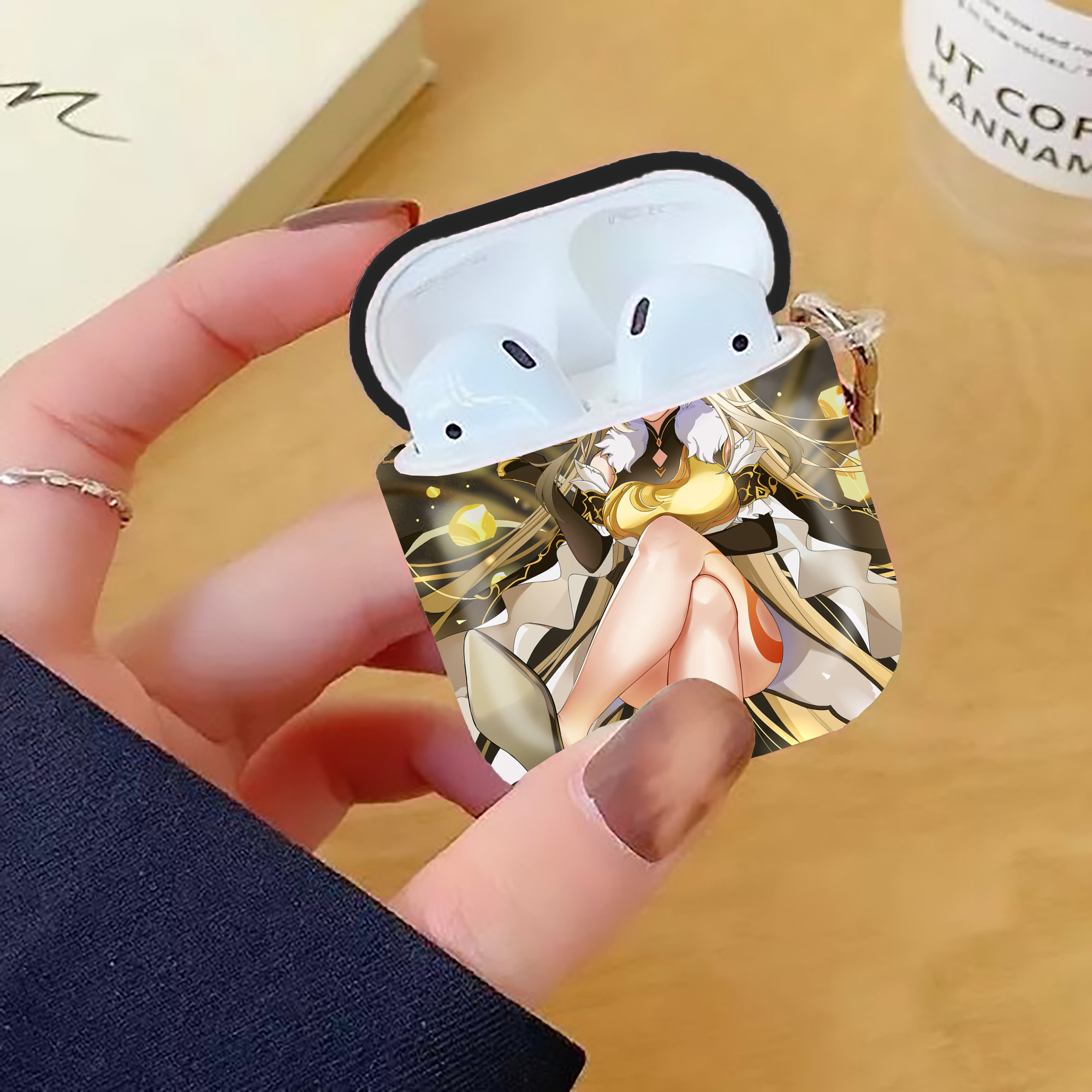 げんし神 genshin AirPods 第2世代保護ケース ハードシェル ブラック 耐衝撃・防指紋・カラビナ付き