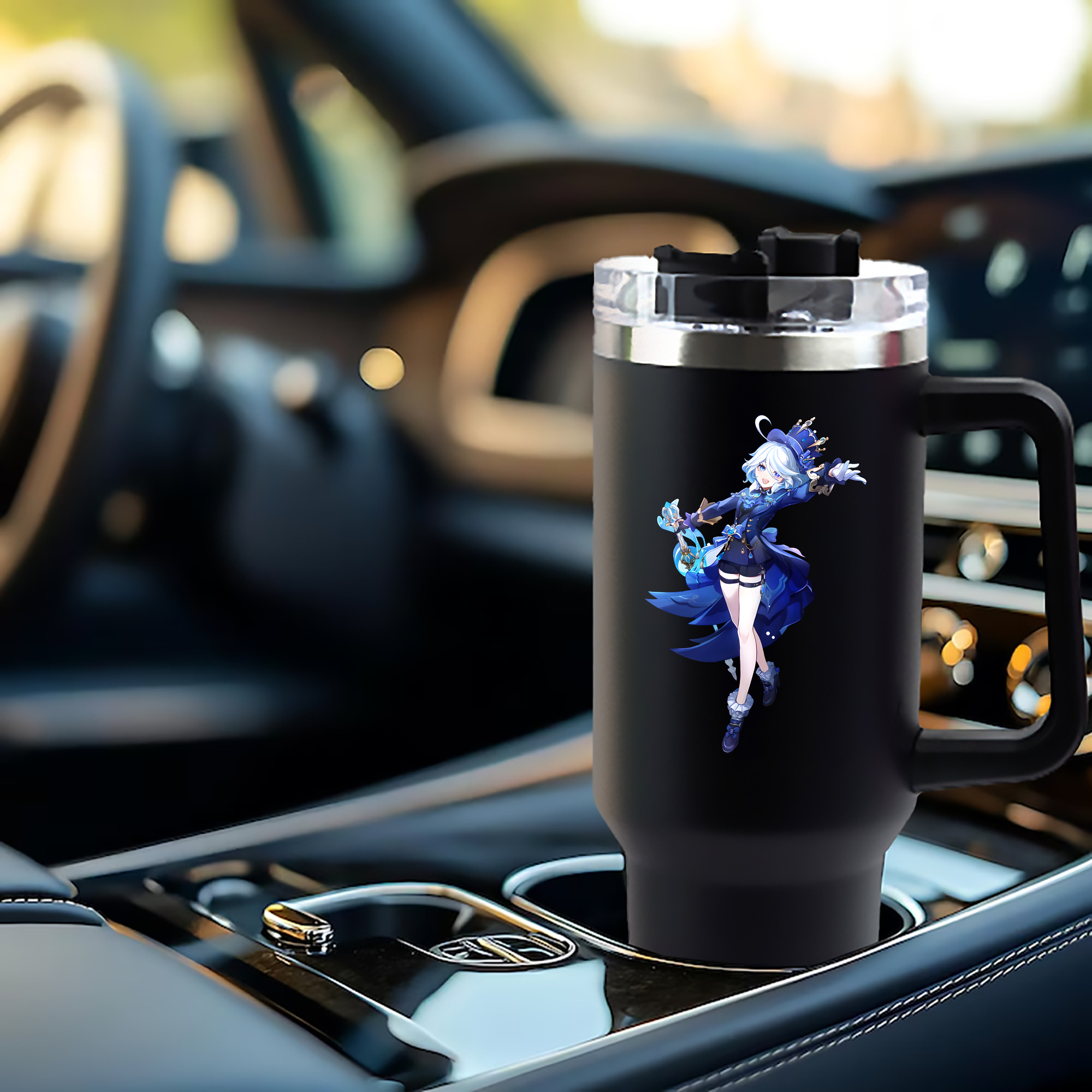 げんし神 フリーナ genshin Furina 1200mL車用タンブラー - クリスタルステッカー（プラスチックストロー付き）