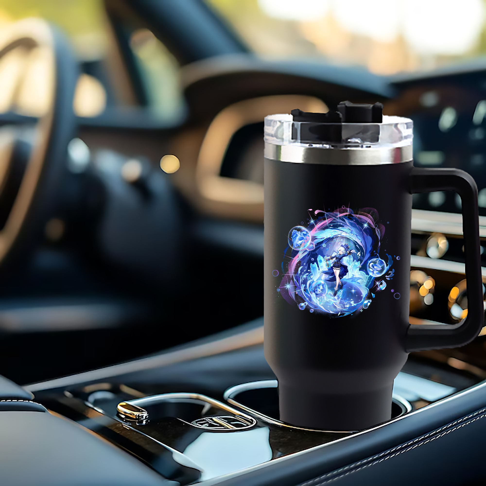 げんし神 フリーナ genshin Furina 1200mL車用タンブラー - クリスタルステッカー（プラスチックストロー付き）