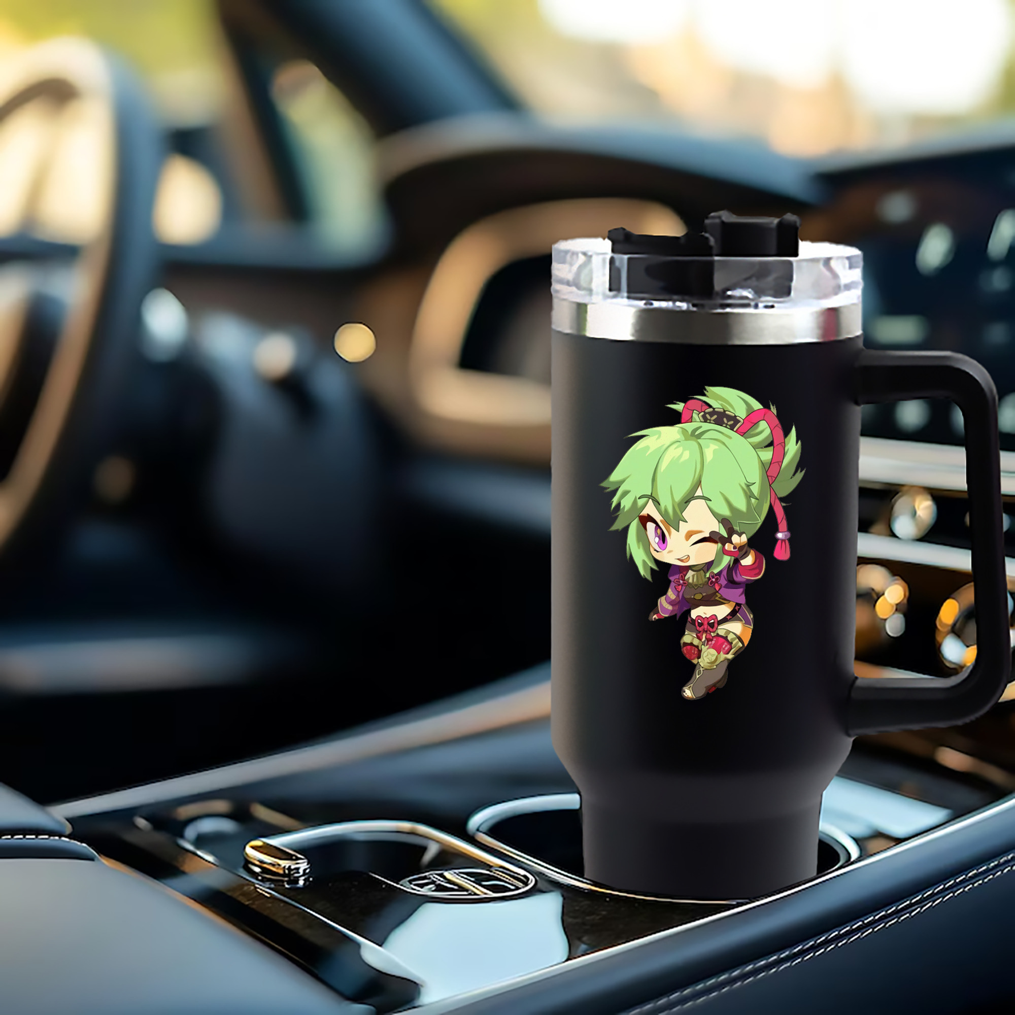 げんし神  久岐忍 くき しのぶ genshin Kuki Shinobu 1200mL車用タンブラー - クリスタルステッカー（プラスチックストロー付き）