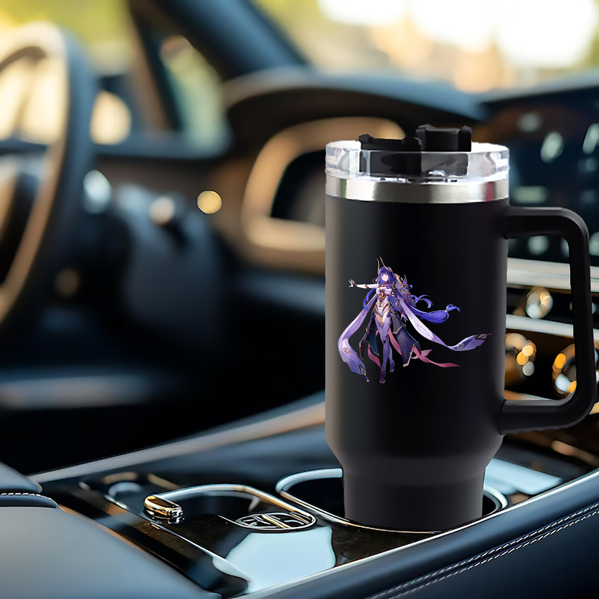 げんし神 雷電将軍 らいでんしょうぐん genshin Raiden Shogun 1200mL車用タンブラー - クリスタルステッカー（プラスチックストロー付き）