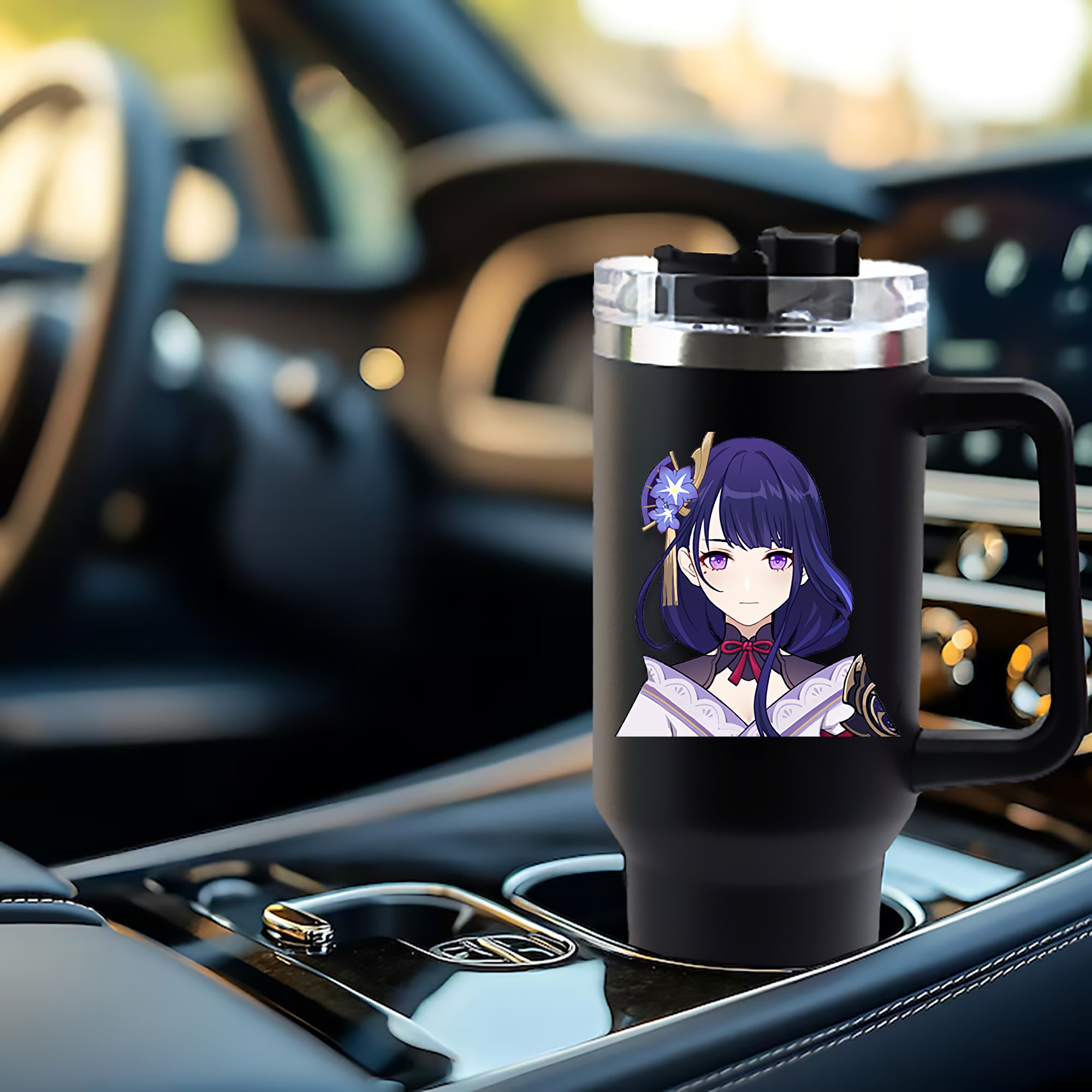 げんし神 雷電将軍 らいでんしょうぐん genshin Raiden Shogun 1200mL車用タンブラー - クリスタルステッカー（プラスチックストロー付き）