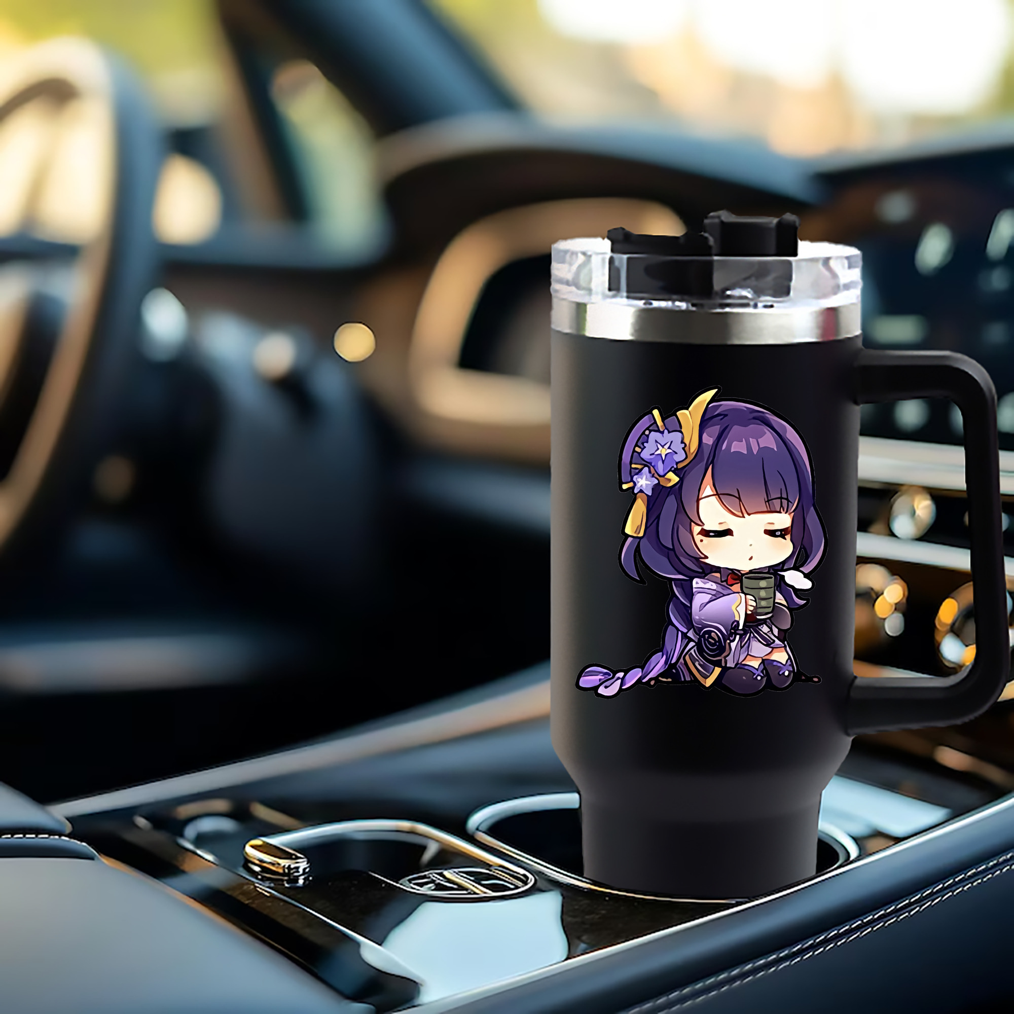 げんし神 雷電将軍 らいでんしょうぐん genshin Raiden Shogun 1200mL車用タンブラー - クリスタルステッカー（プラスチックストロー付き）