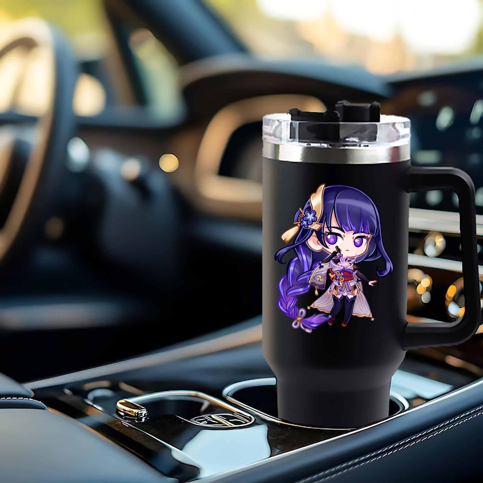 げんし神 雷電将軍 らいでんしょうぐん genshin Raiden Shogun 1200mL車用タンブラー - クリスタルステッカー（プラスチックストロー付き）