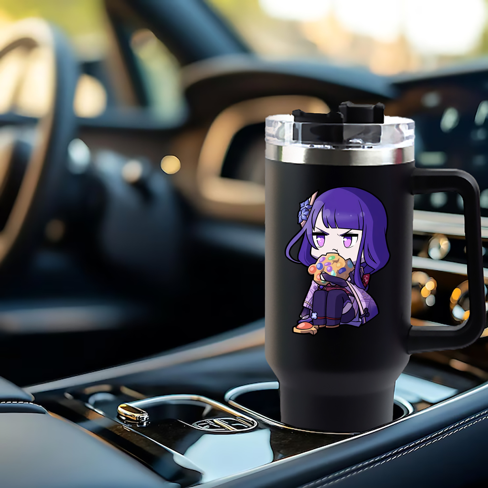 げんし神 雷電将軍 らいでんしょうぐん genshin Raiden Shogun 1200mL車用タンブラー - クリスタルステッカー（プラスチックストロー付き）