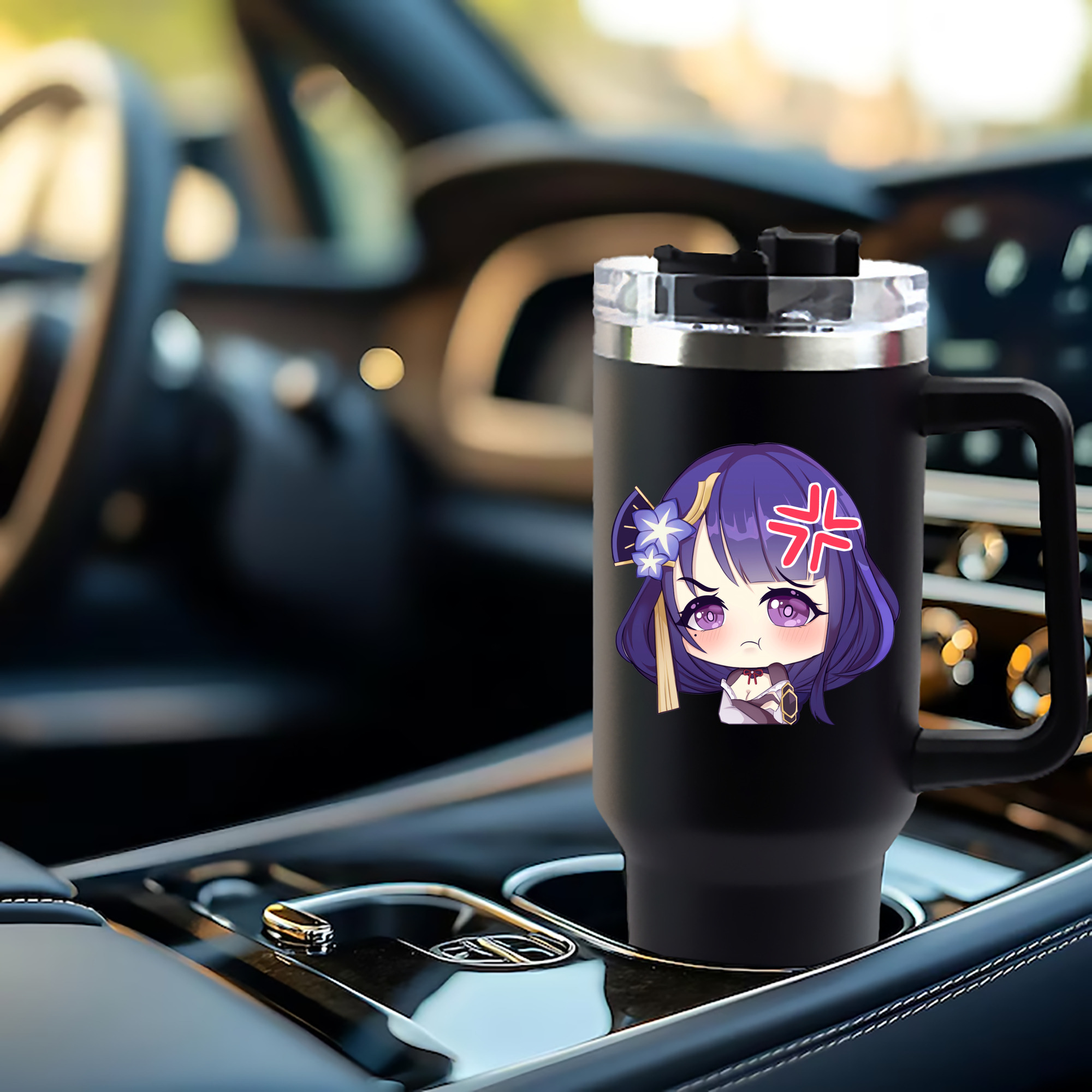 げんし神 雷電将軍 らいでんしょうぐん genshin Raiden Shogun 1200mL車用タンブラー - クリスタルステッカー（プラスチックストロー付き）