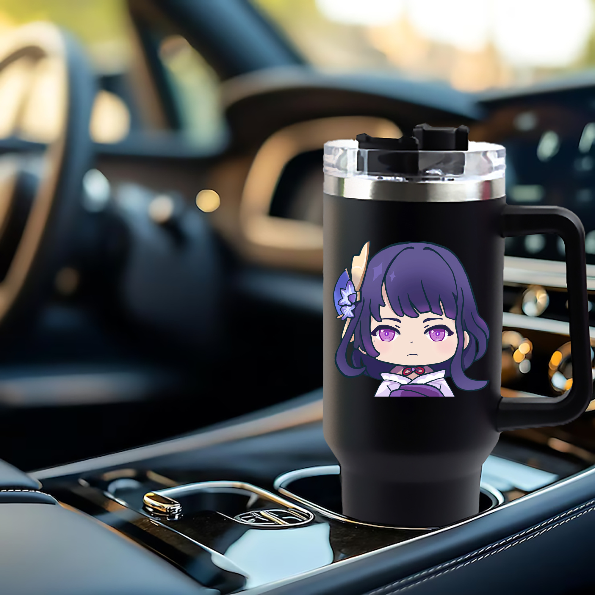 げんし神 雷電将軍 らいでんしょうぐん genshin Raiden Shogun 1200mL車用タンブラー - クリスタルステッカー（プラスチックストロー付き）