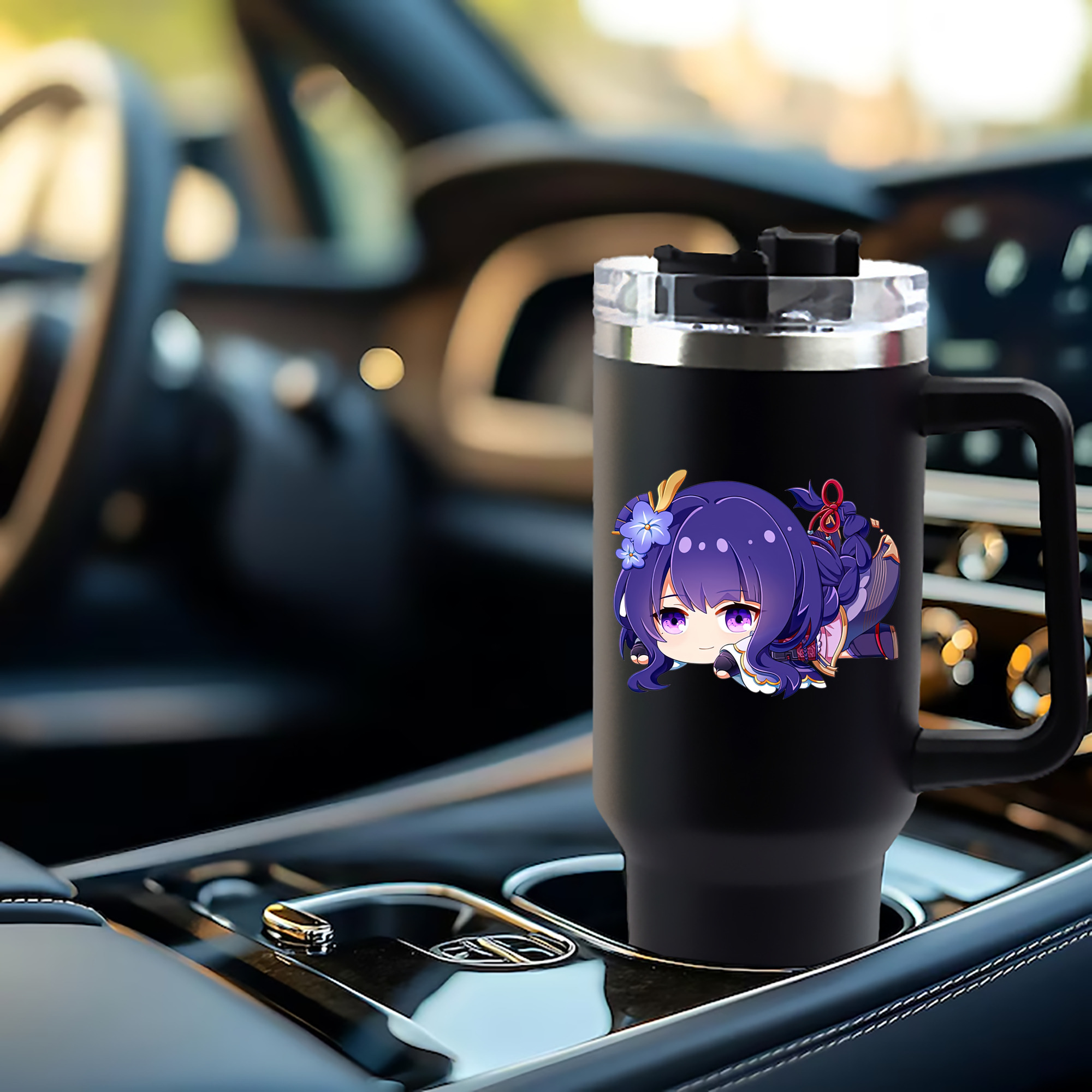 げんし神 雷電将軍 らいでんしょうぐん genshin Raiden Shogun 1200mL車用タンブラー - クリスタルステッカー（プラスチックストロー付き）