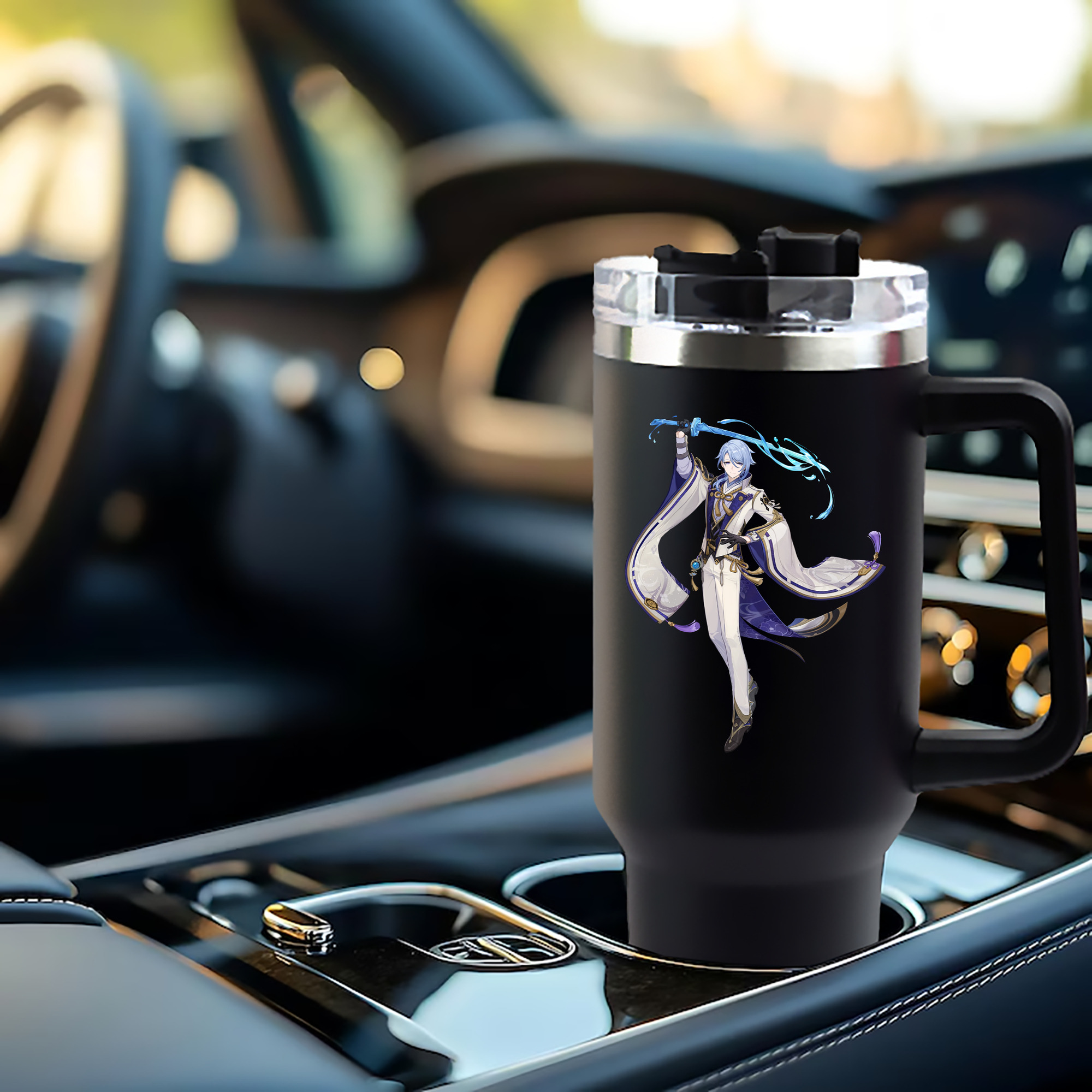 げんし神 神里綾人 かみさとあやと genshin Kamisato Ayato 1200mL車用タンブラー - クリスタルステッカー（プラスチックストロー付き）