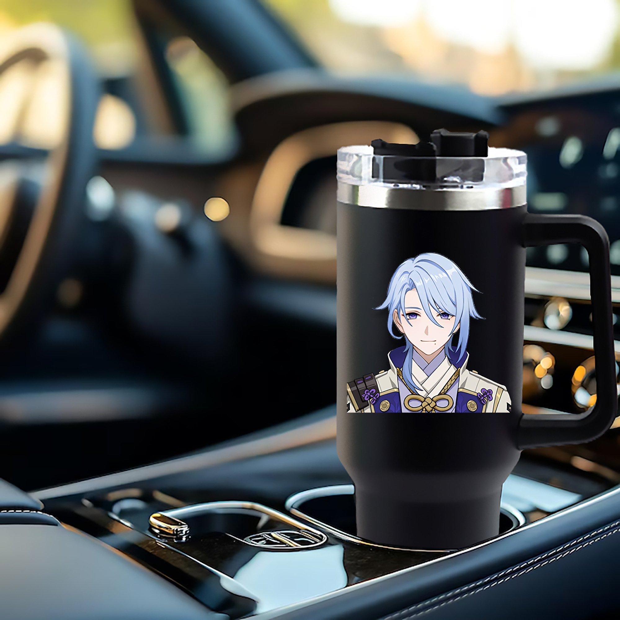 げんし神 神里綾人 かみさとあやと genshin Kamisato Ayato 1200mL車用タンブラー - クリスタルステッカー（プラスチックストロー付き）
