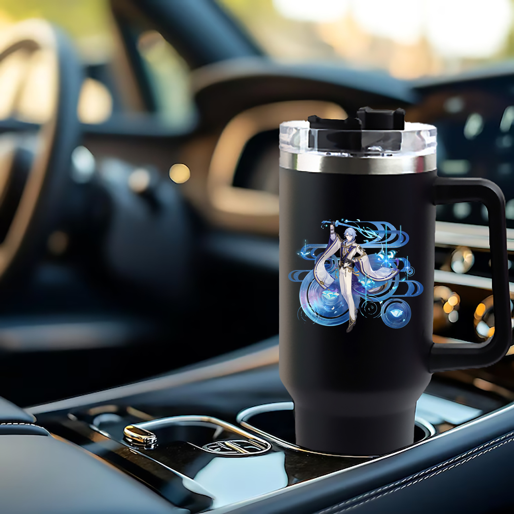 げんし神 神里綾人 かみさとあやと genshin Kamisato Ayato 1200mL車用タンブラー - クリスタルステッカー（プラスチックストロー付き）