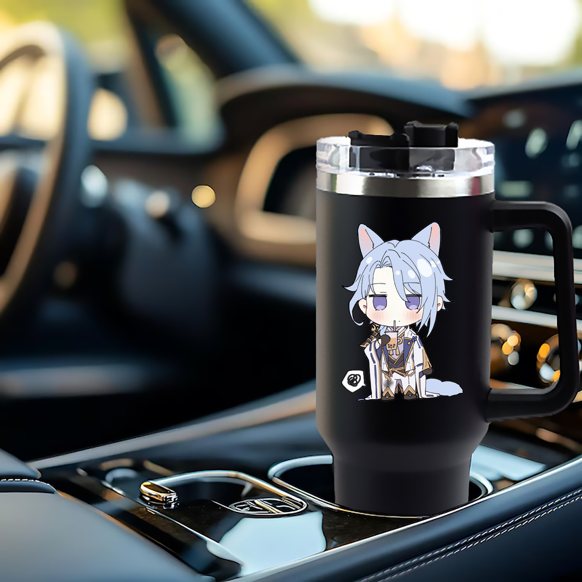 げんし神 神里綾人 かみさとあやと genshin Kamisato Ayato 1200mL車用タンブラー - クリスタルステッカー（プラスチックストロー付き）