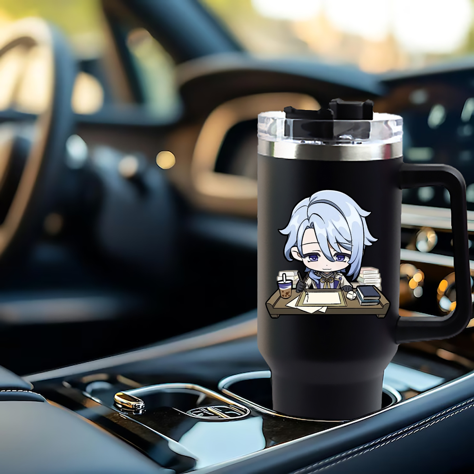 げんし神 神里綾人 かみさとあやと genshin Kamisato Ayato 1200mL車用タンブラー - クリスタルステッカー（プラスチックストロー付き）