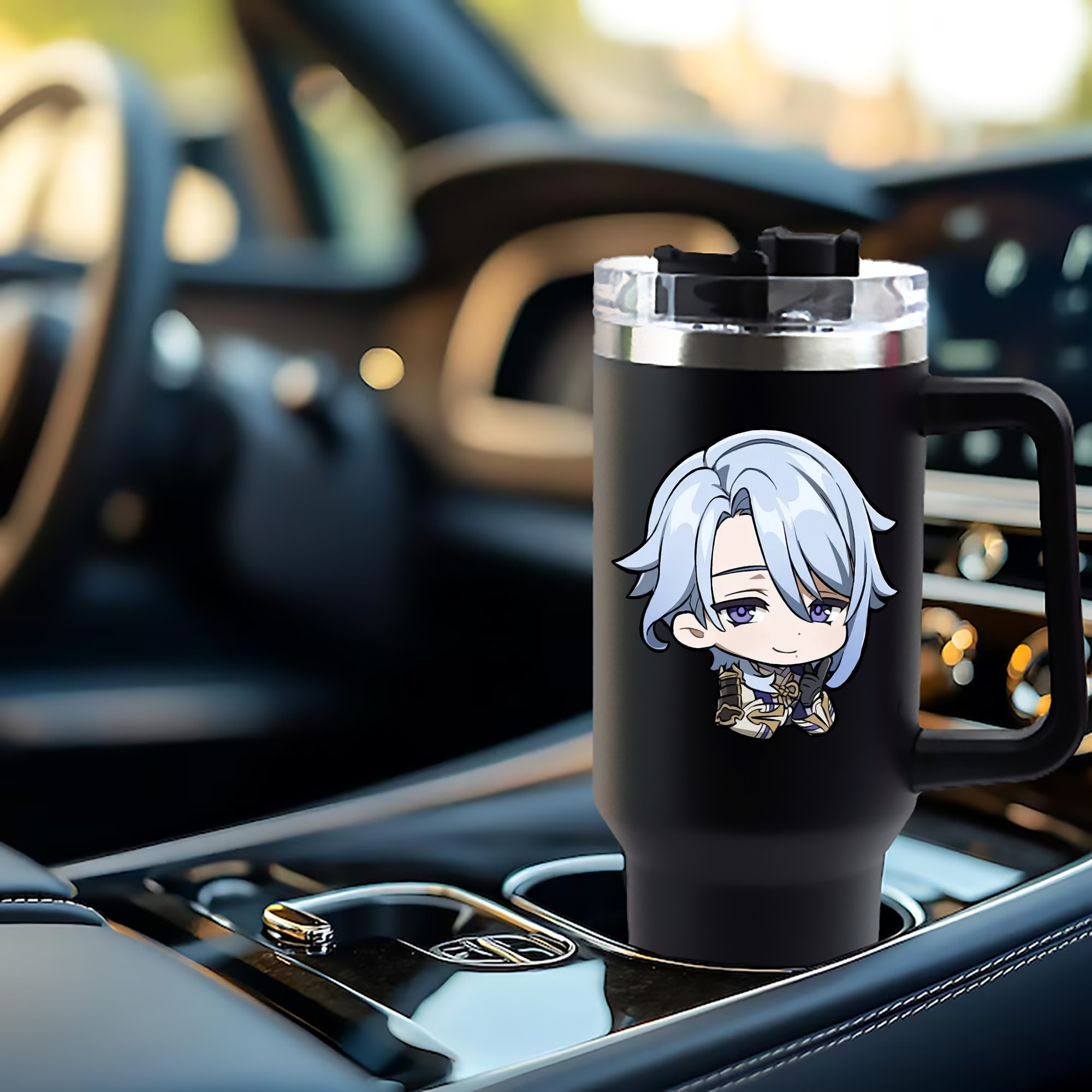 げんし神 神里綾人 かみさとあやと genshin Kamisato Ayato 1200mL車用タンブラー - クリスタルステッカー（プラスチックストロー付き）