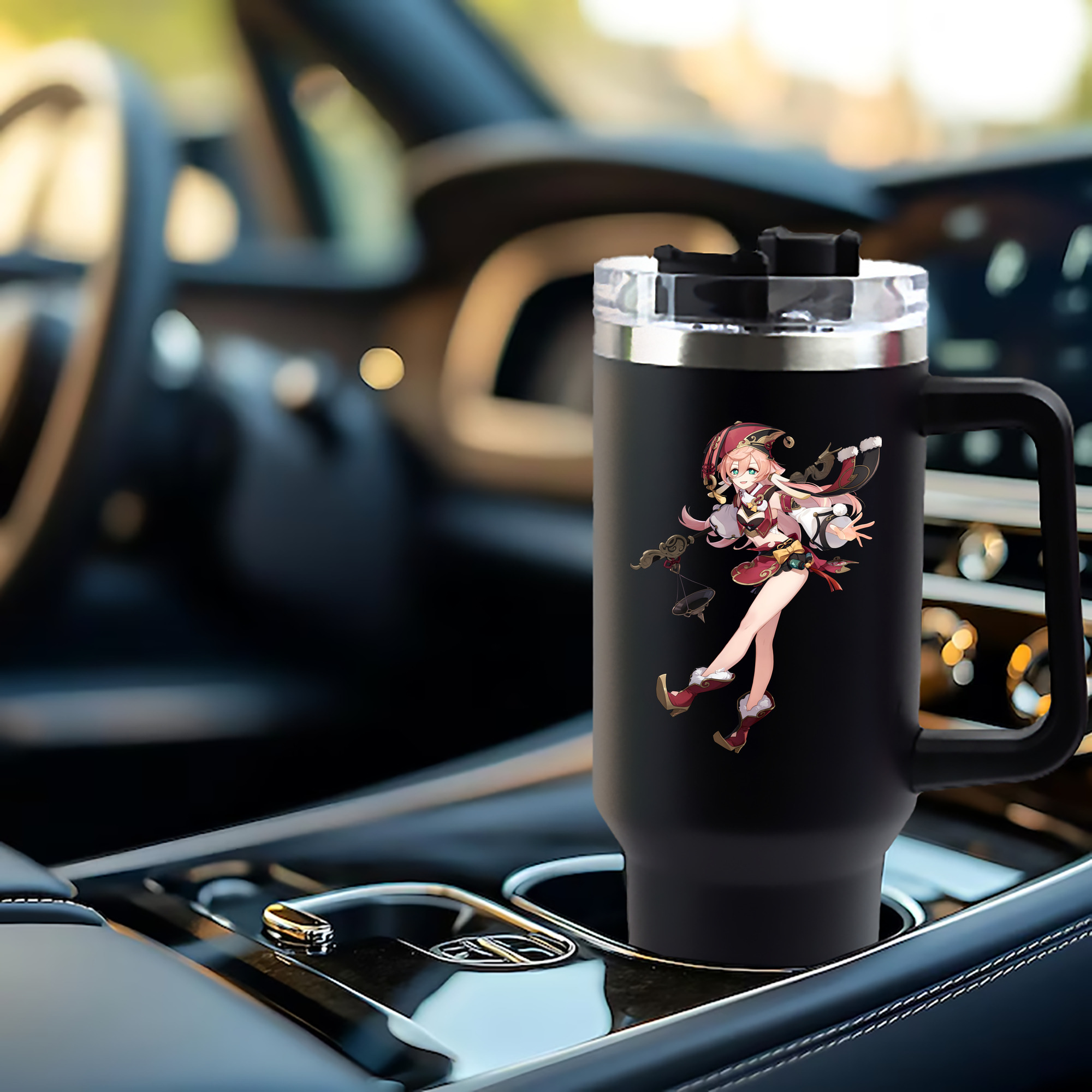 げんし神 ヤンフェイ genshin Yanfei 1200mL車用タンブラー - クリスタルステッカー（プラスチックストロー付き）