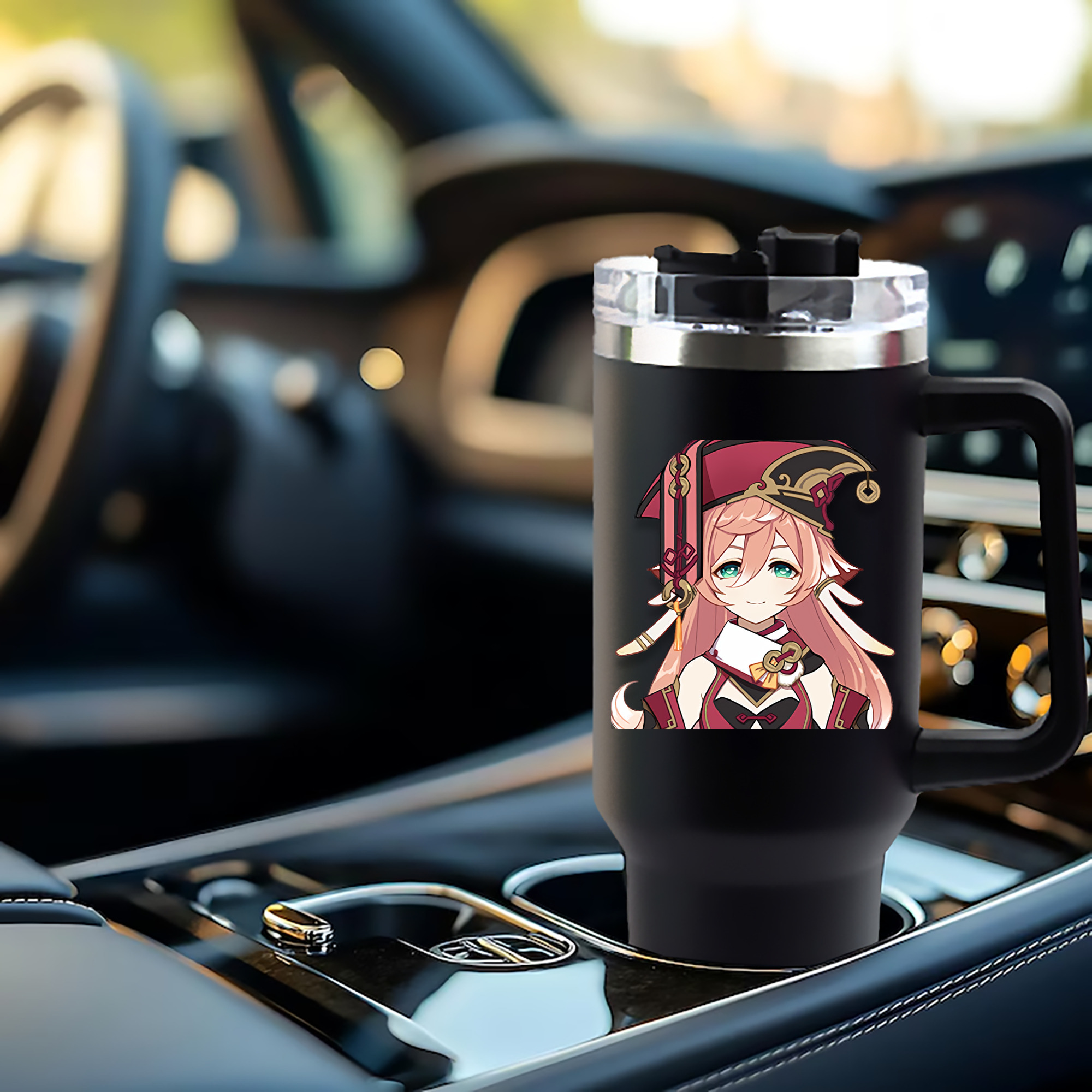 げんし神 ヤンフェイ genshin Yanfei 1200mL車用タンブラー - クリスタルステッカー（プラスチックストロー付き）