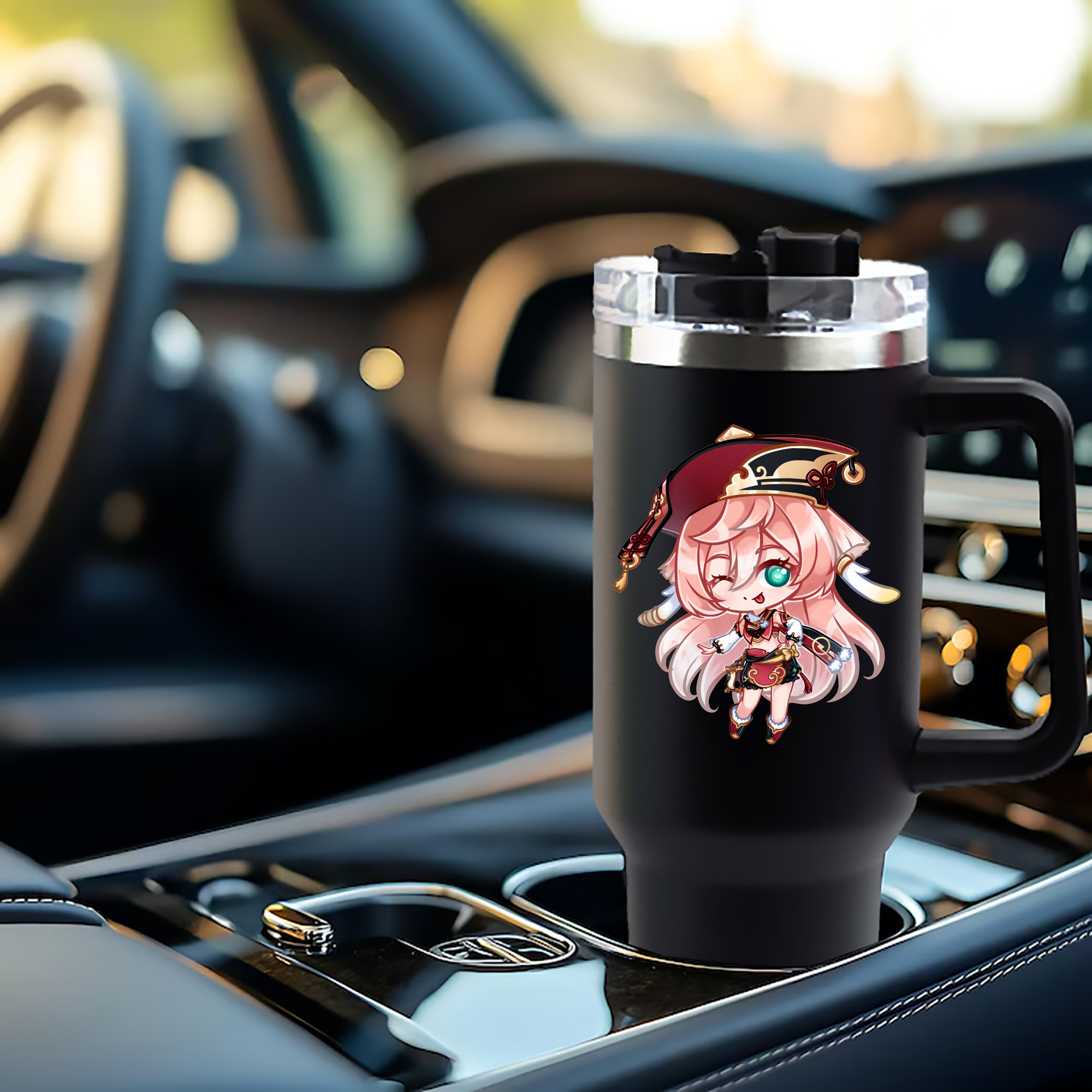 げんし神 ヤンフェイ genshin Yanfei 1200mL車用タンブラー - クリスタルステッカー（プラスチックストロー付き）