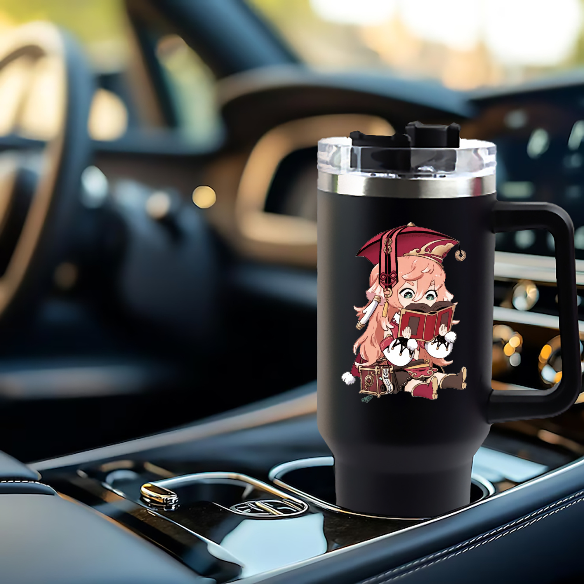 げんし神 ヤンフェイ genshin Yanfei 1200mL車用タンブラー - クリスタルステッカー（プラスチックストロー付き）