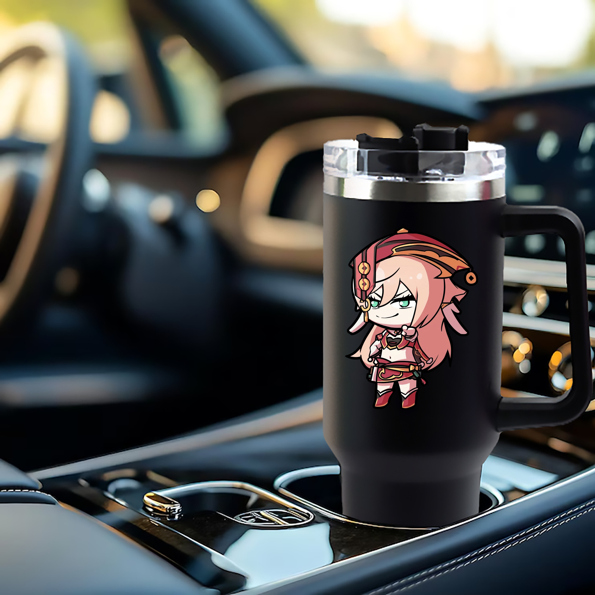 げんし神 ヤンフェイ genshin Yanfei 1200mL車用タンブラー - クリスタルステッカー（プラスチックストロー付き）