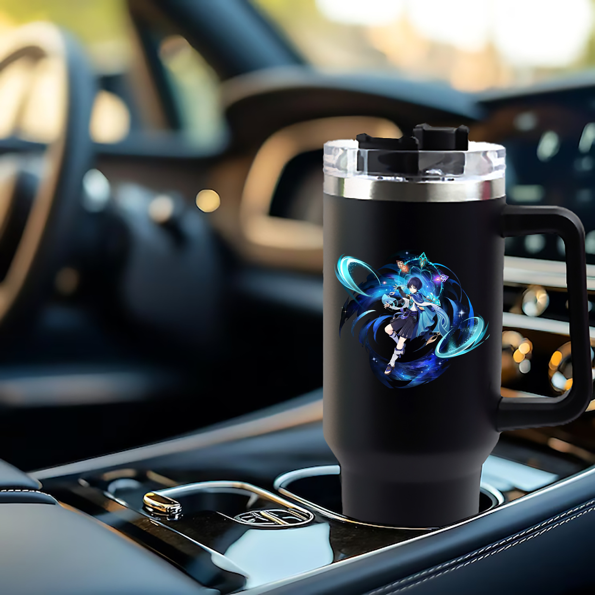 げんし神 さんペい genshin Sanpei 1200mL車用タンブラー - クリスタルステッカー（プラスチックストロー付き）