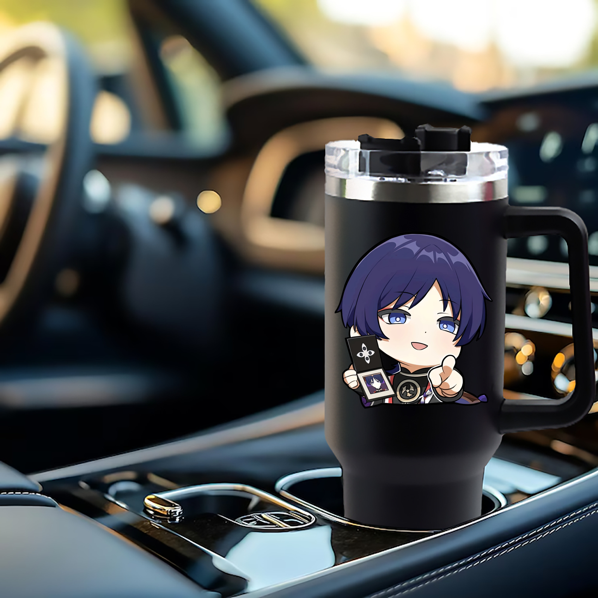 げんし神 さんペい genshin Sanpei 1200mL車用タンブラー - クリスタルステッカー（プラスチックストロー付き）