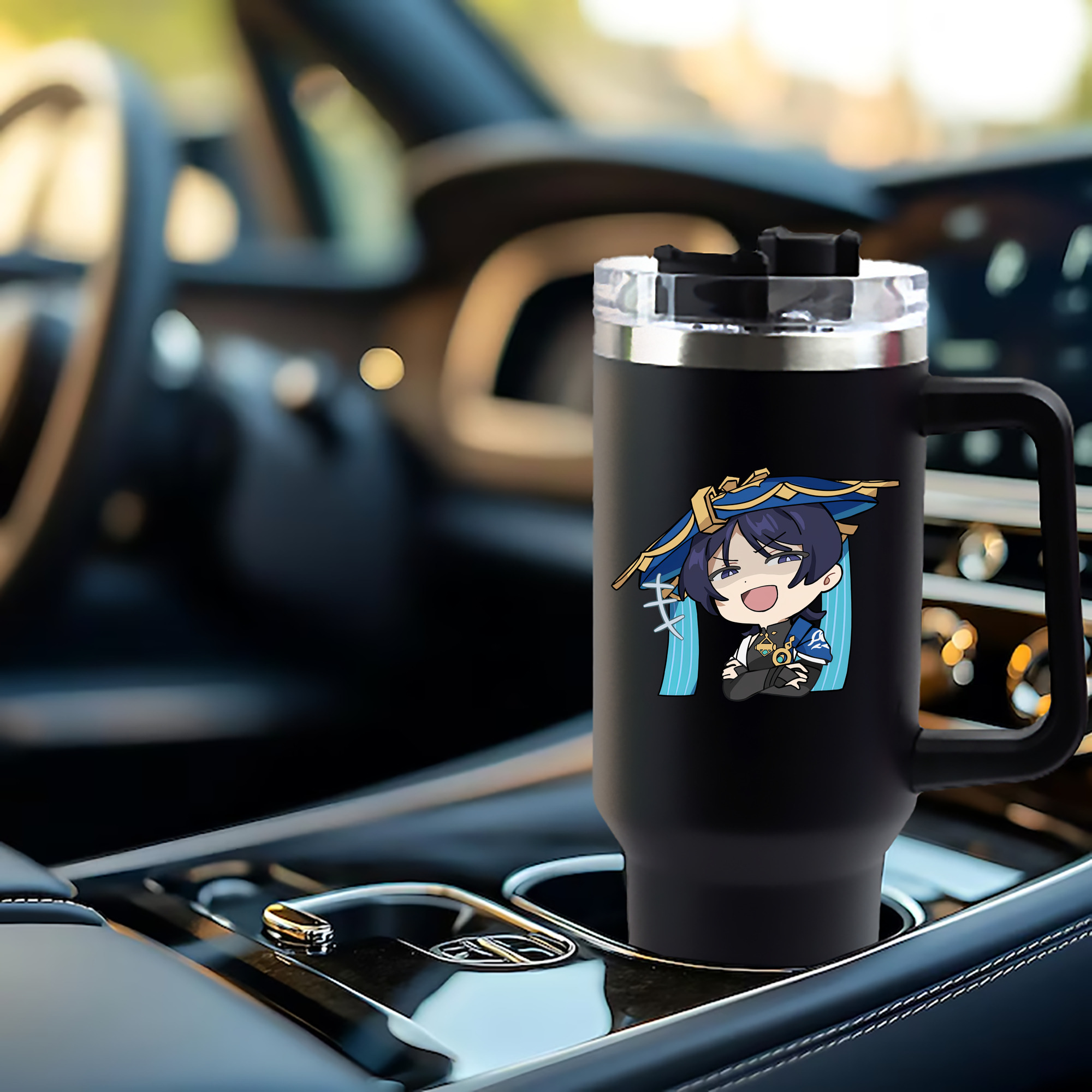 げんし神 さんペい genshin Sanpei 1200mL車用タンブラー - クリスタルステッカー（プラスチックストロー付き）