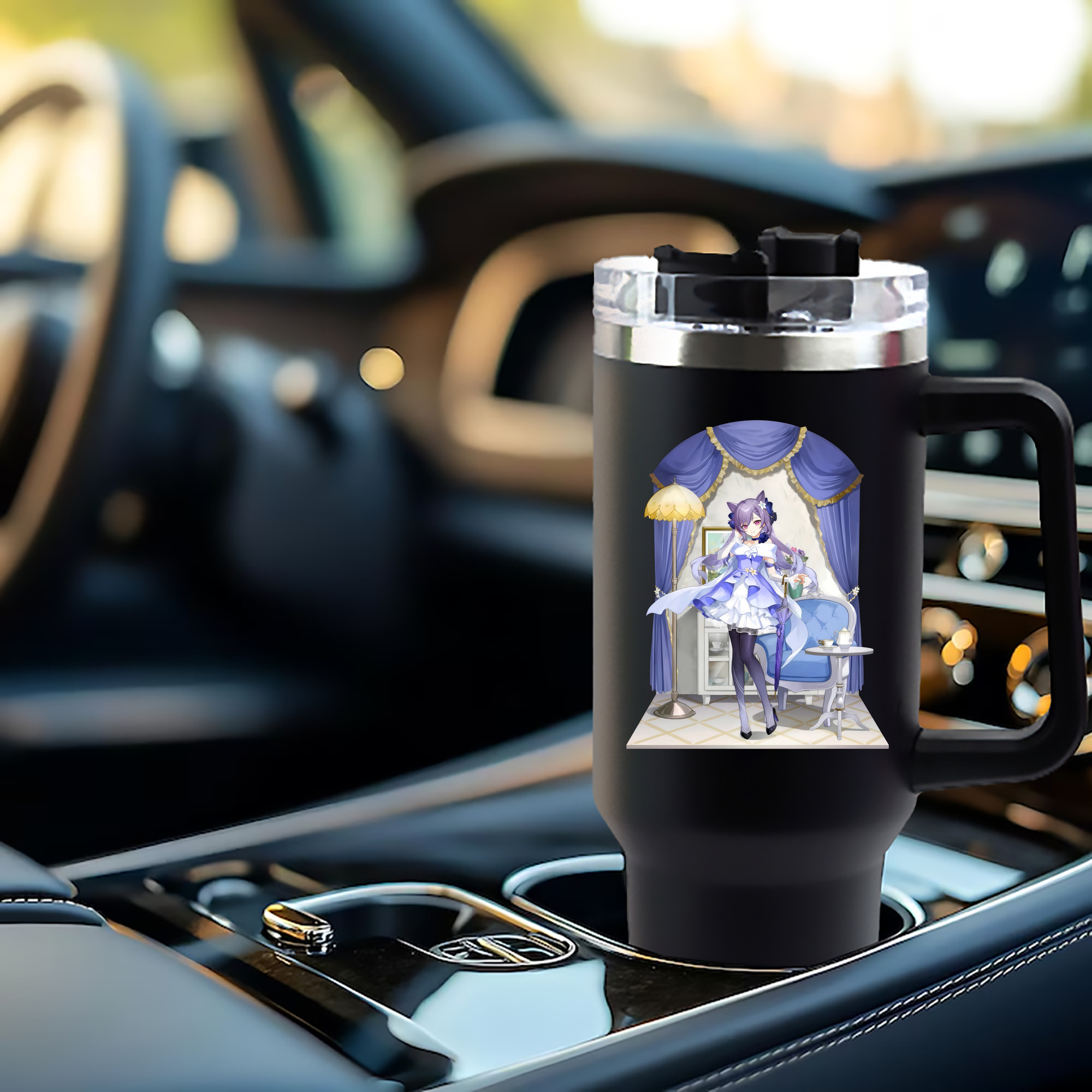 げんし神 刻晴 こくせい genshin Kokusei 1200mL車用タンブラー - クリスタルステッカー（プラスチックストロー付き）