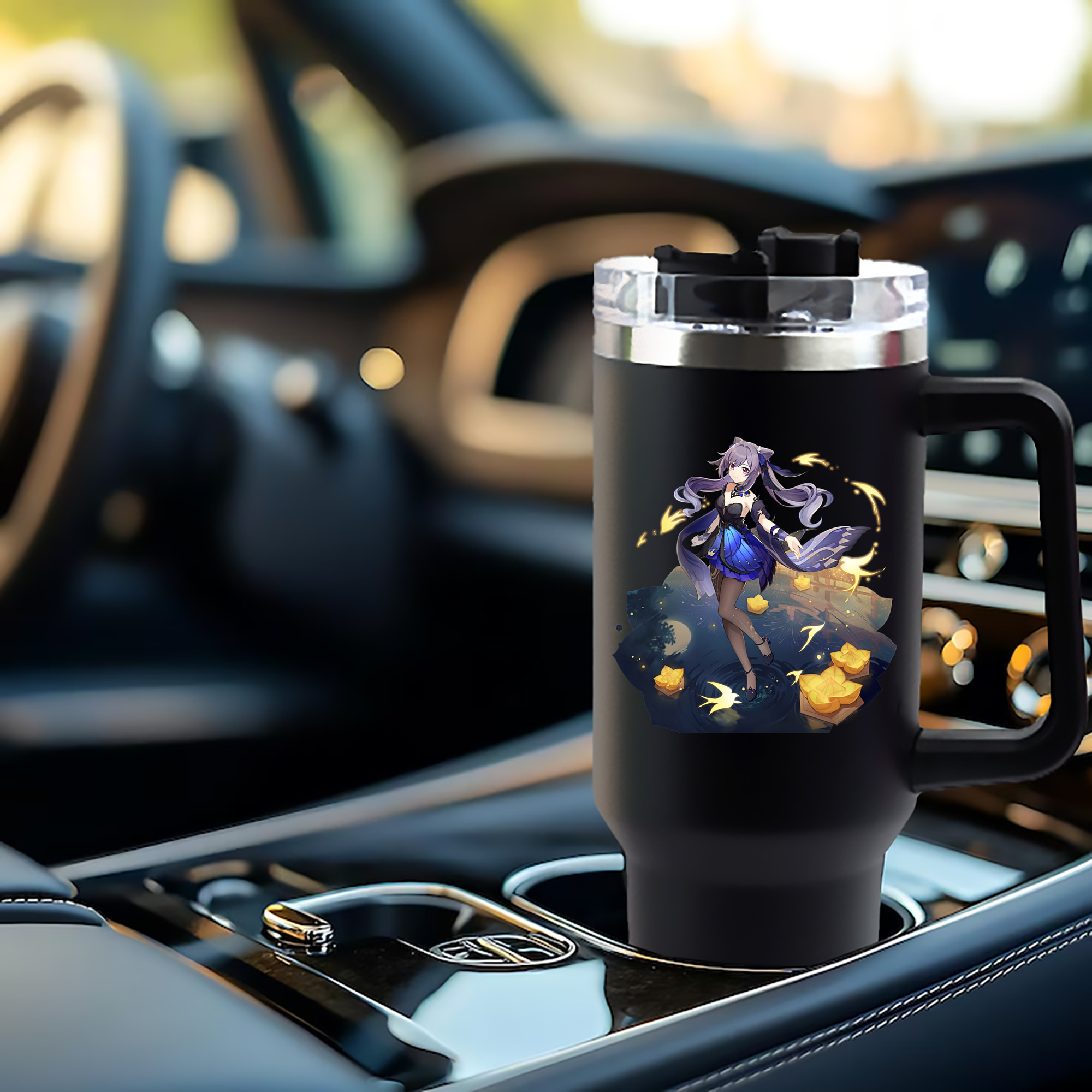 げんし神 刻晴 こくせい genshin Kokusei 1200mL車用タンブラー - クリスタルステッカー（プラスチックストロー付き）