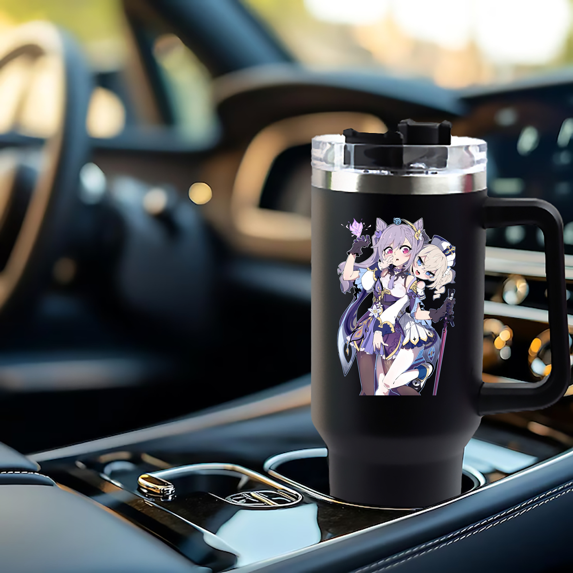 げんし神 刻晴 こくせい genshin Kokusei 1200mL車用タンブラー - クリスタルステッカー（プラスチックストロー付き）