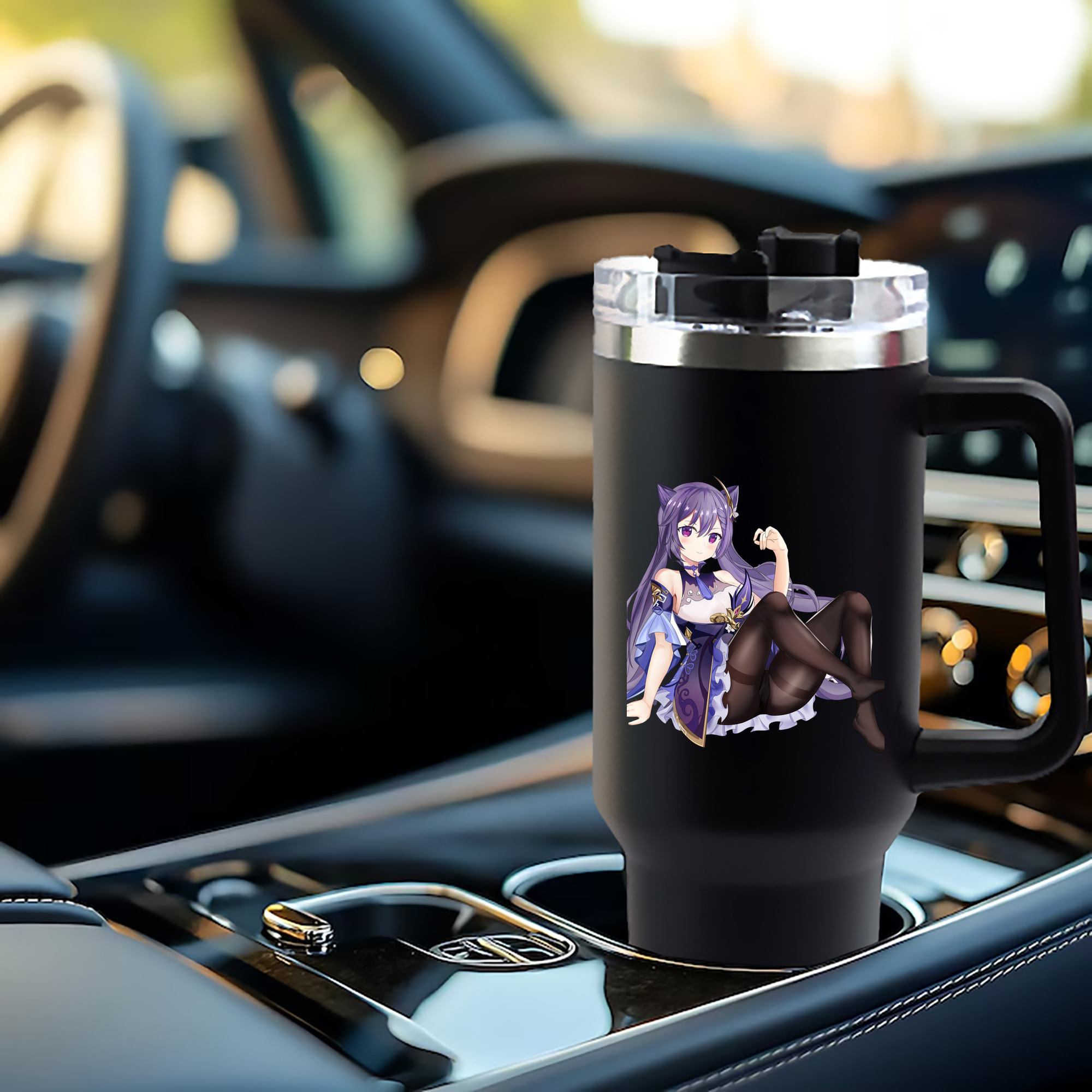 げんし神 刻晴 こくせい genshin Kokusei 1200mL車用タンブラー - クリスタルステッカー（プラスチックストロー付き）