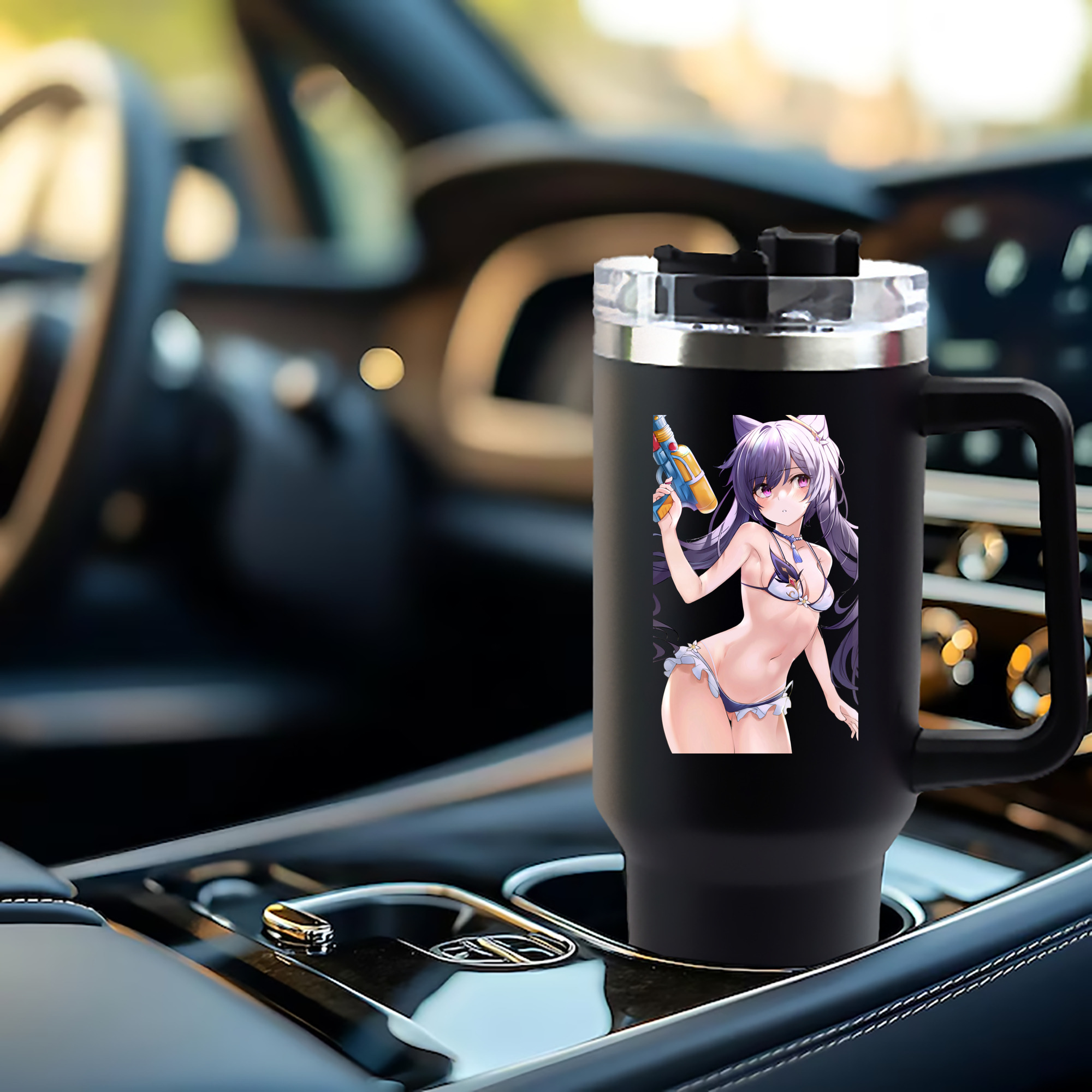 げんし神 刻晴 こくせい genshin Kokusei 1200mL車用タンブラー - クリスタルステッカー（プラスチックストロー付き）