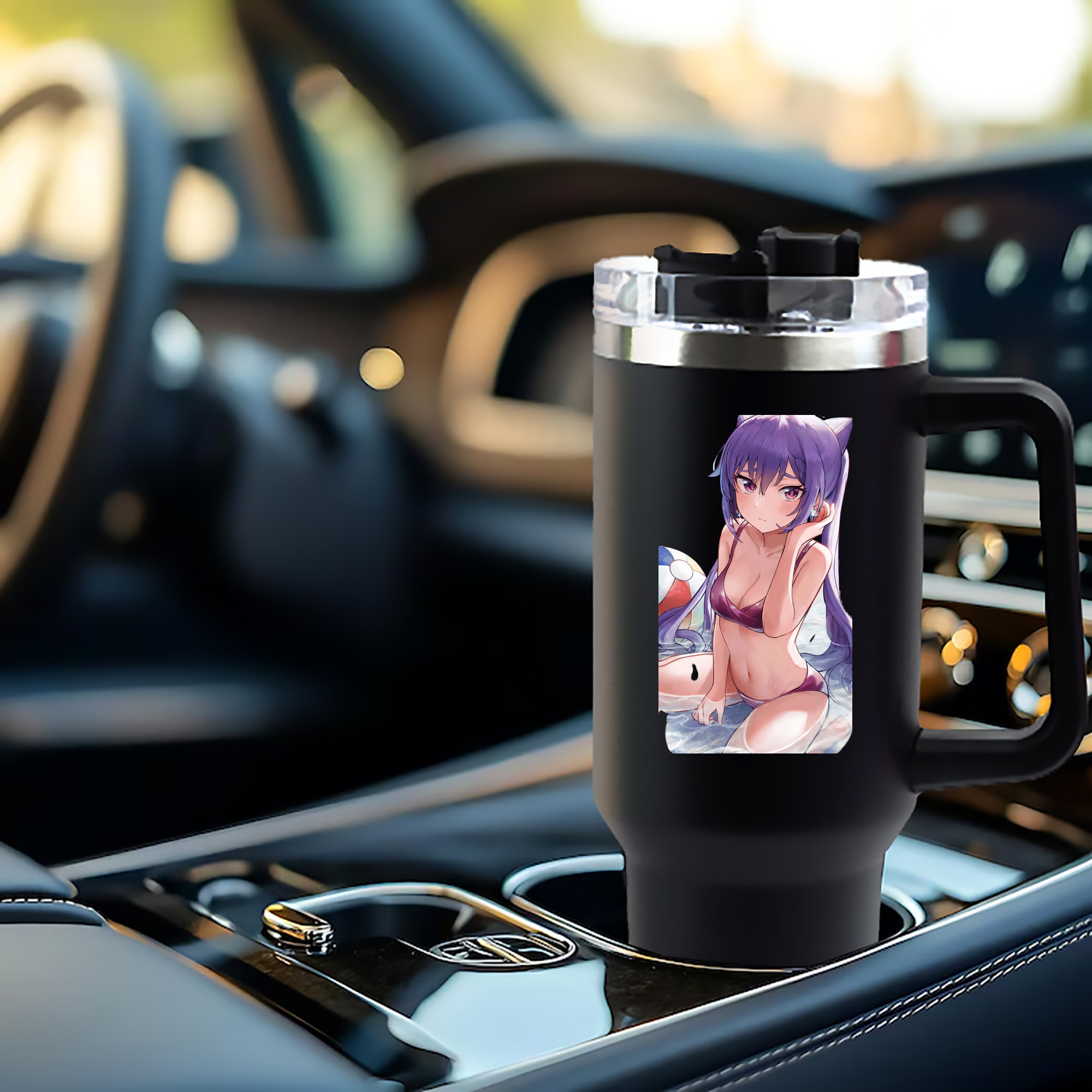 げんし神 刻晴 こくせい genshin Kokusei 1200mL車用タンブラー - クリスタルステッカー（プラスチックストロー付き）