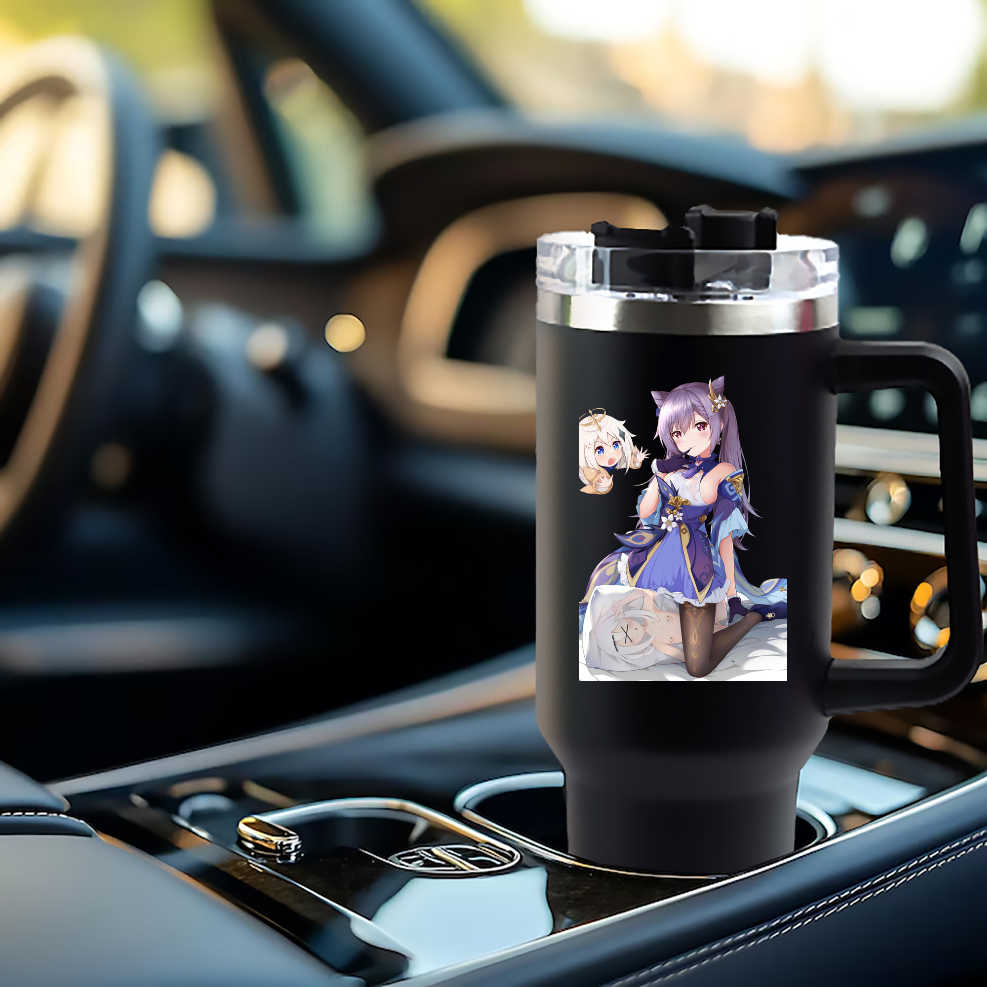 げんし神 刻晴 こくせい genshin Kokusei 1200mL車用タンブラー - クリスタルステッカー（プラスチックストロー付き）