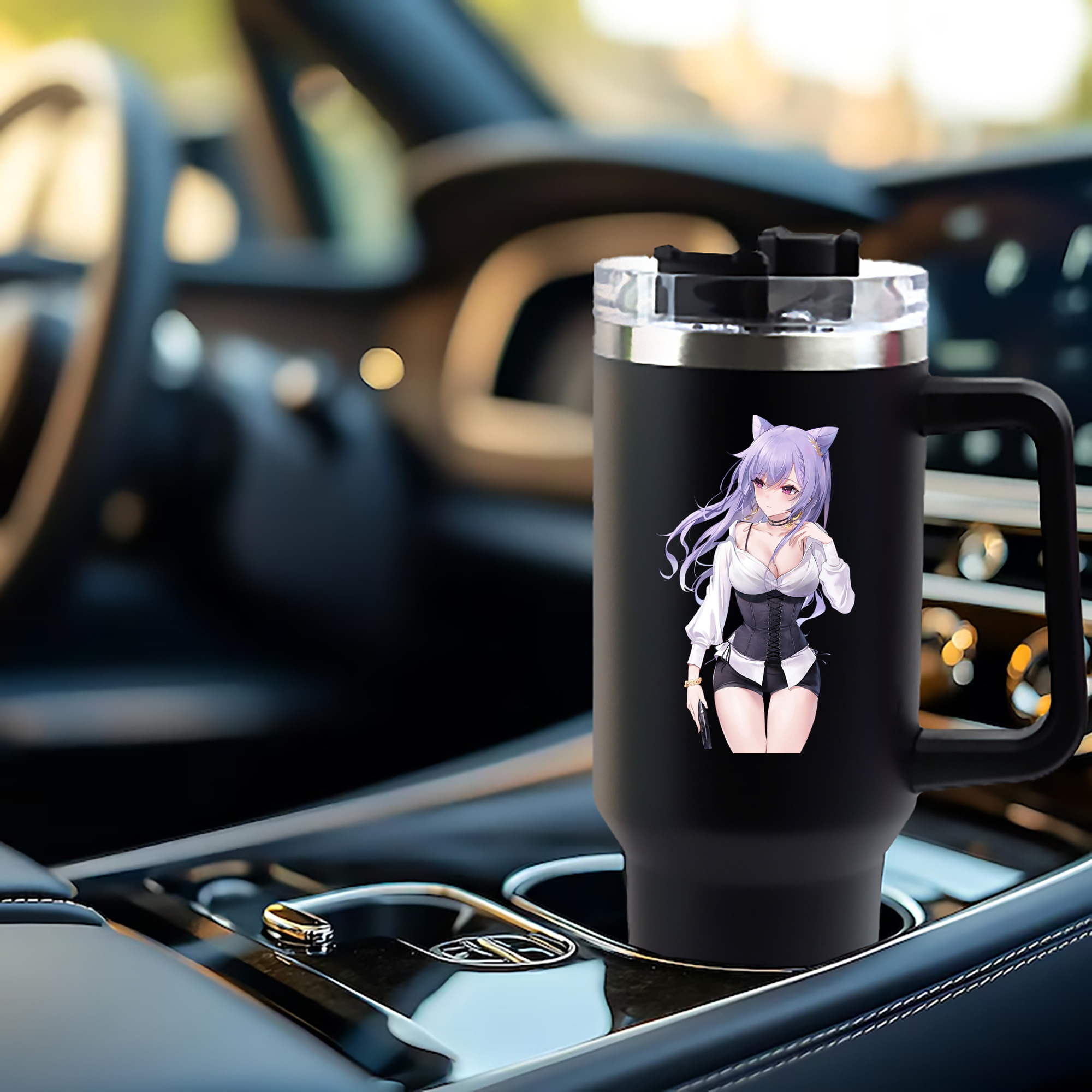 げんし神 刻晴 こくせい genshin Kokusei 1200mL車用タンブラー - クリスタルステッカー（プラスチックストロー付き）